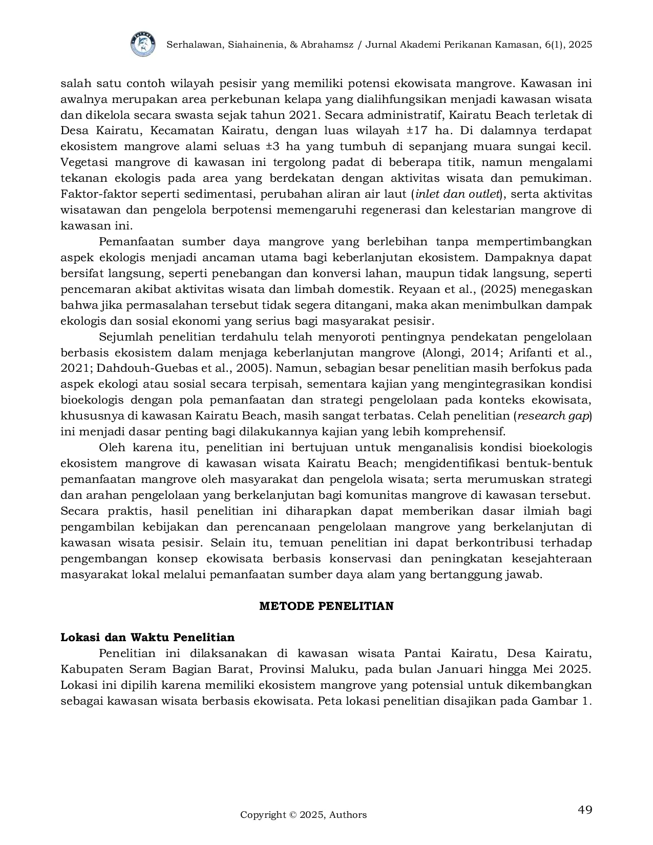 JURIS Strategi Pengelolaan Komunitas Mangrove Di Kawasan Wisata Kairatu Beach Berbasis Kondisi Bioekologis Dan Bentuk Pemanfaatan