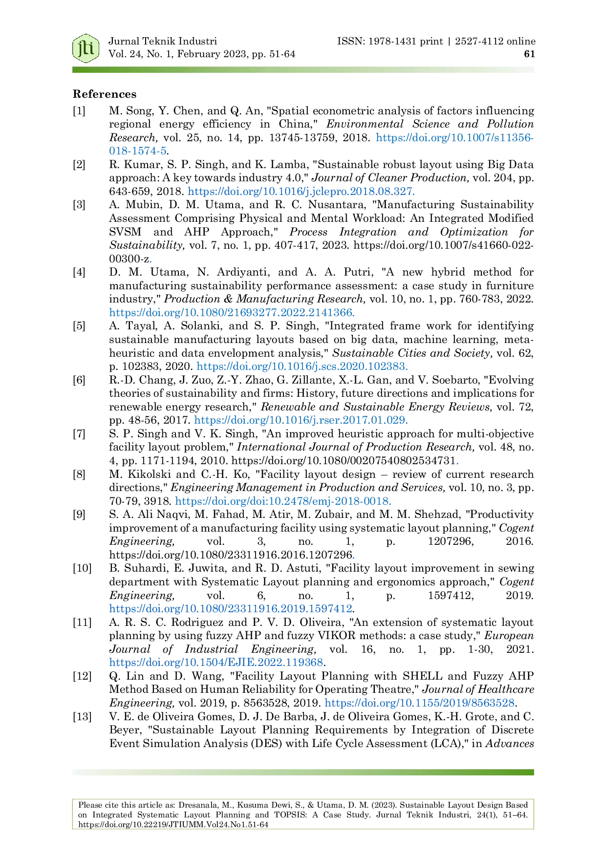 JURIS Sustainable Layout Design Based on Integrated Systematic Layout Planning and TOPSIS A Case Study