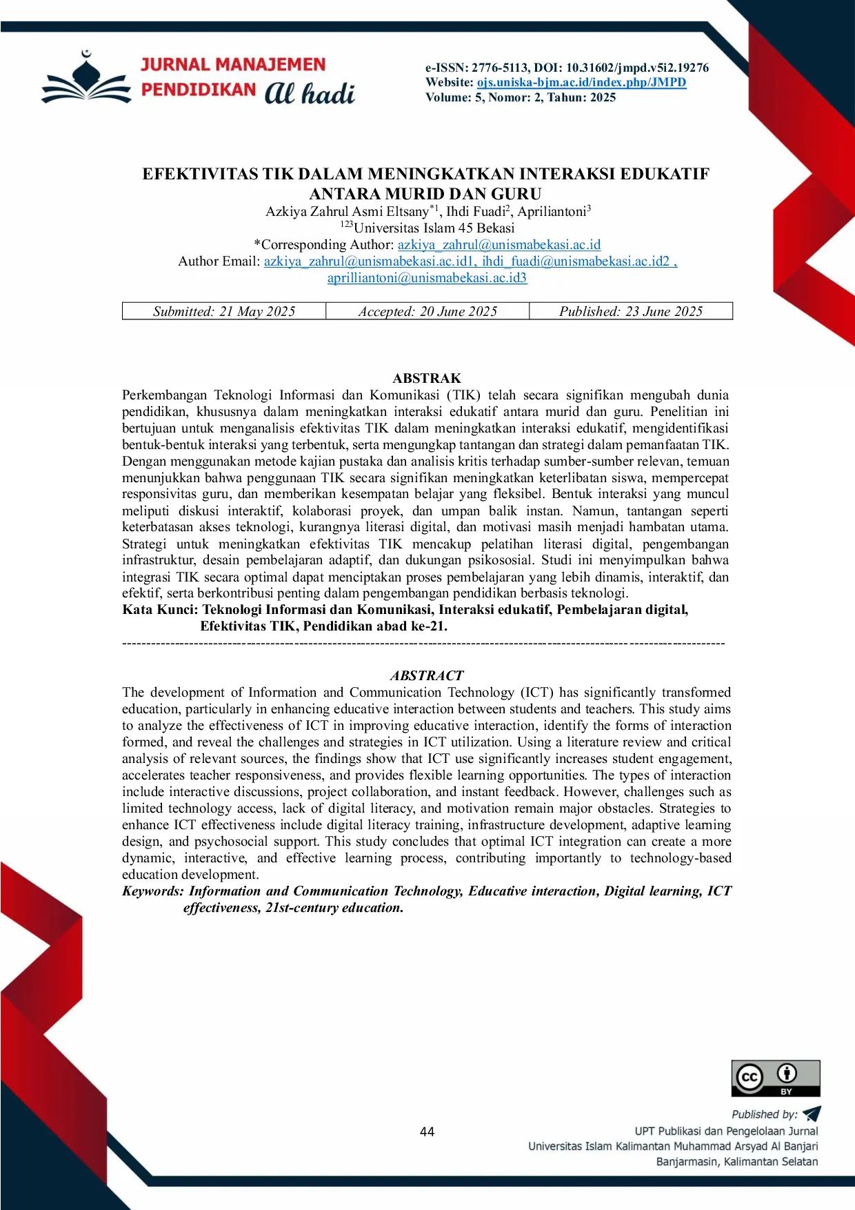 JURIS Efektivitas TIK dalam Meningkatkan Interaksi Edukatif antara Murid dan Guru