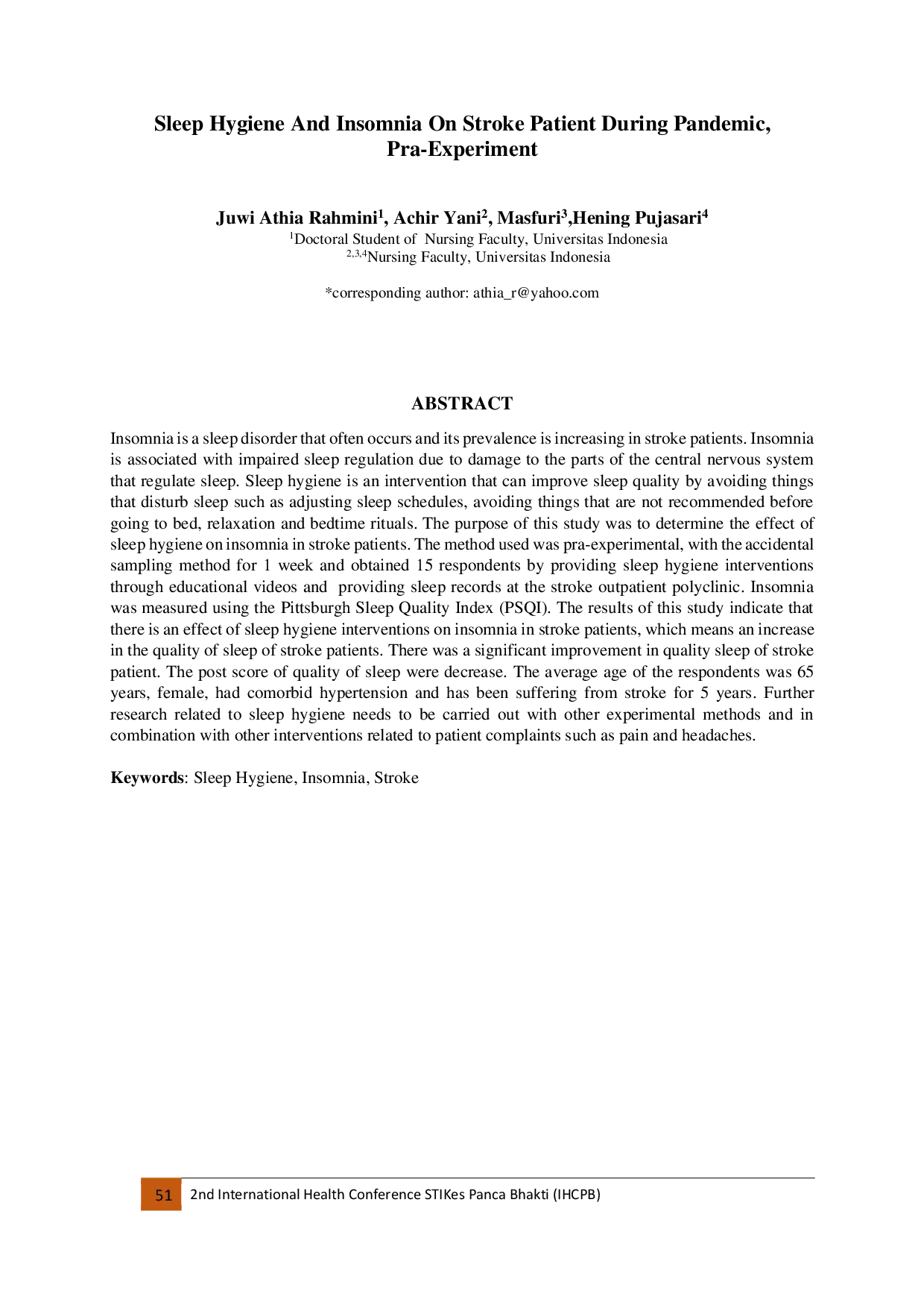 JURIS Sleep Hygiene And Insomnia On Stroke Patient During Pandemic Pra Experiment