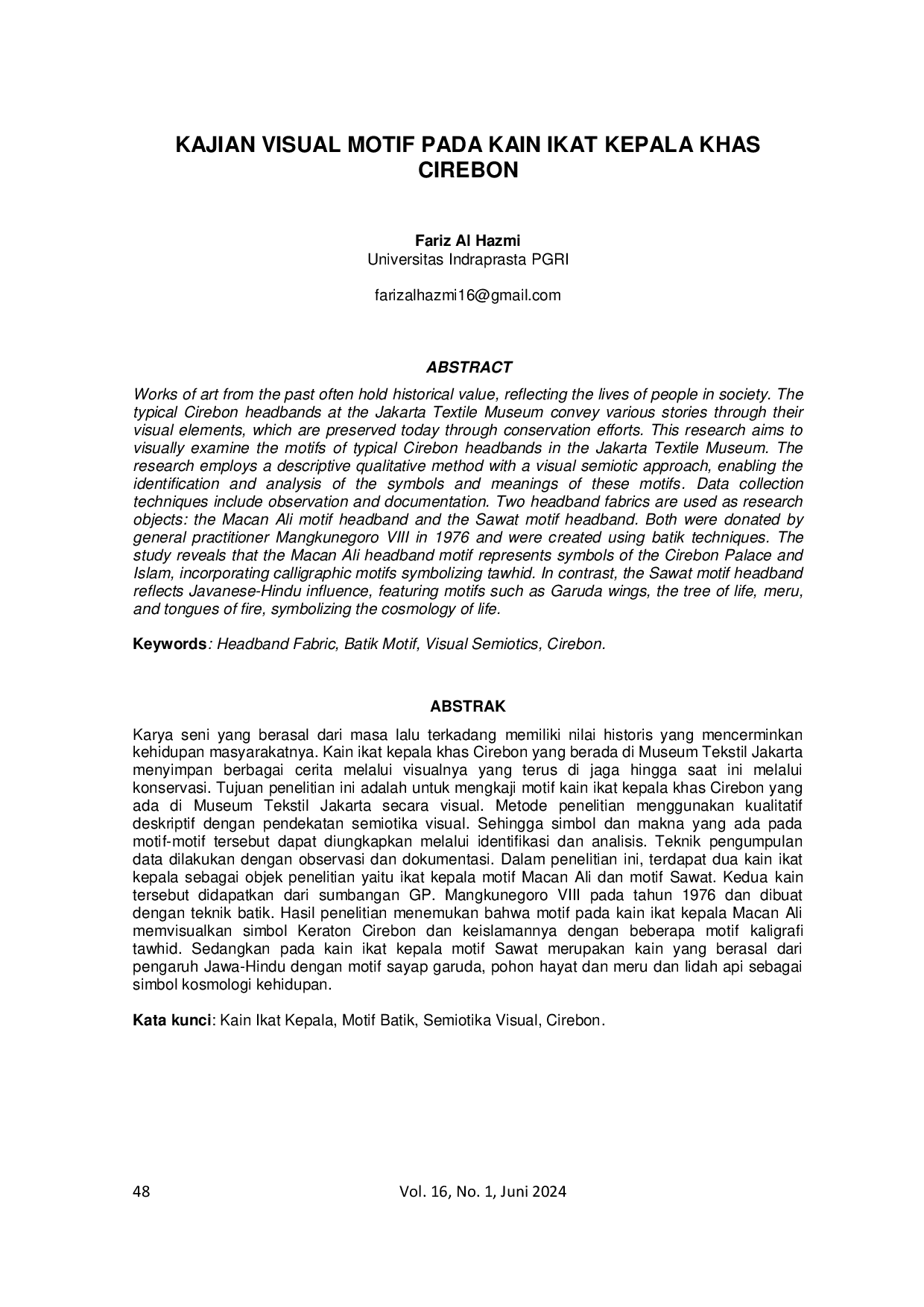 JURIS Kajian Visual Motif Pada Kain Ikat Kepala Khas Cirebon