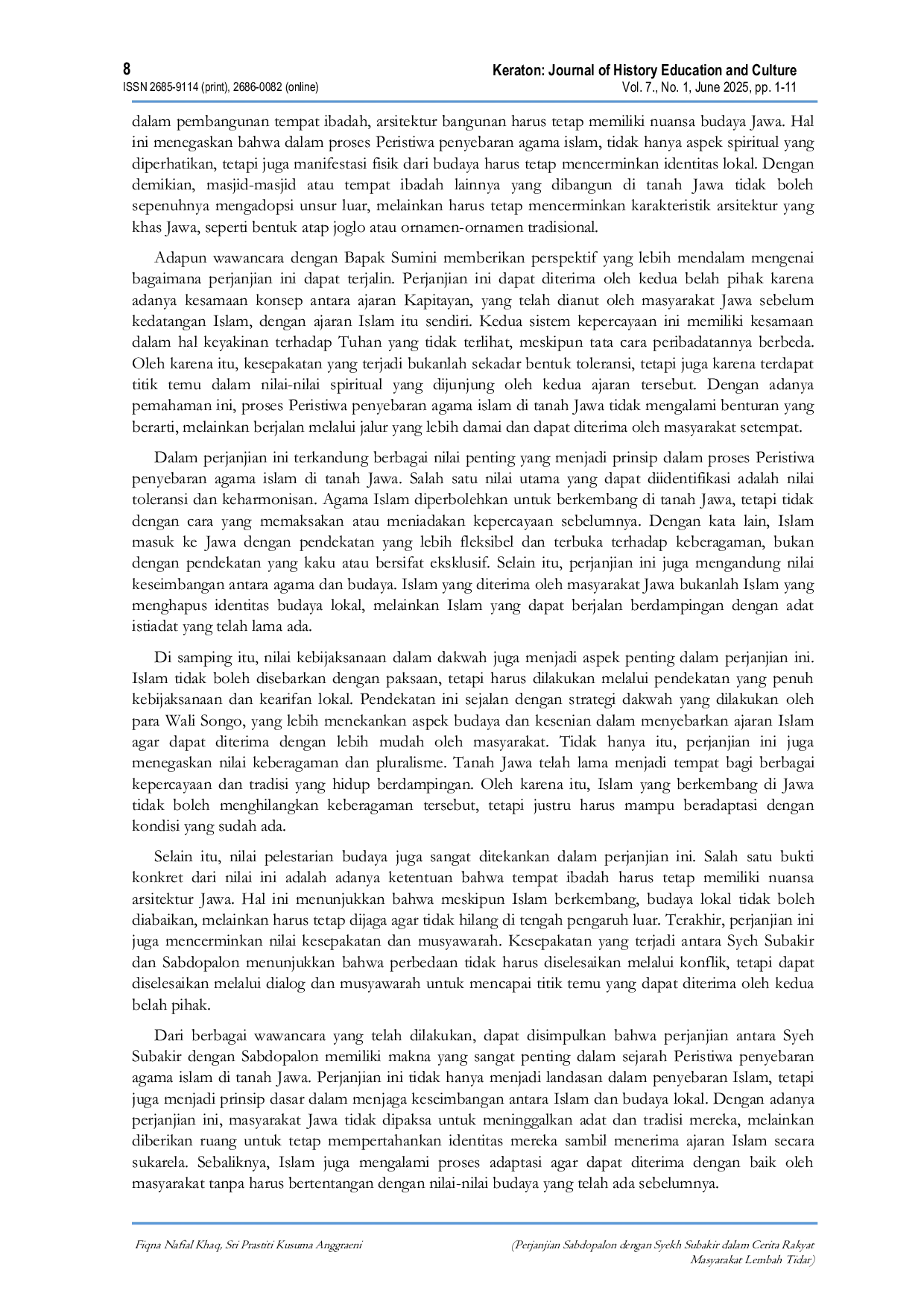 JURIS Perjanjian Sabdopalon dengan Syekh Subakir dalam Cerita Rakyat Masyarakat Lembah Tidar