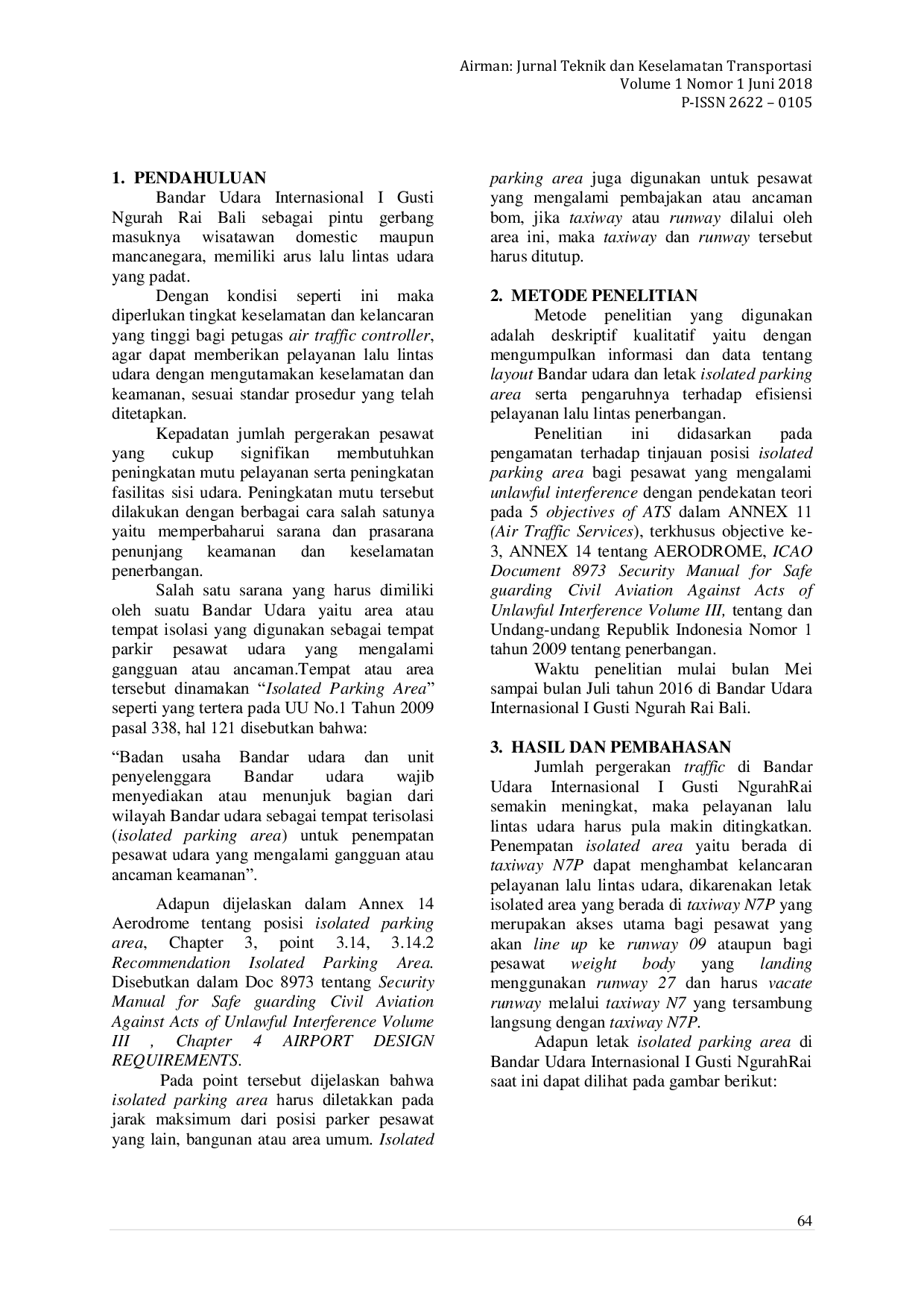JURIS Overview of Isolated Parking Area toward Air Traffic Services at I Gusti Ngurah Rai International Airport Bali