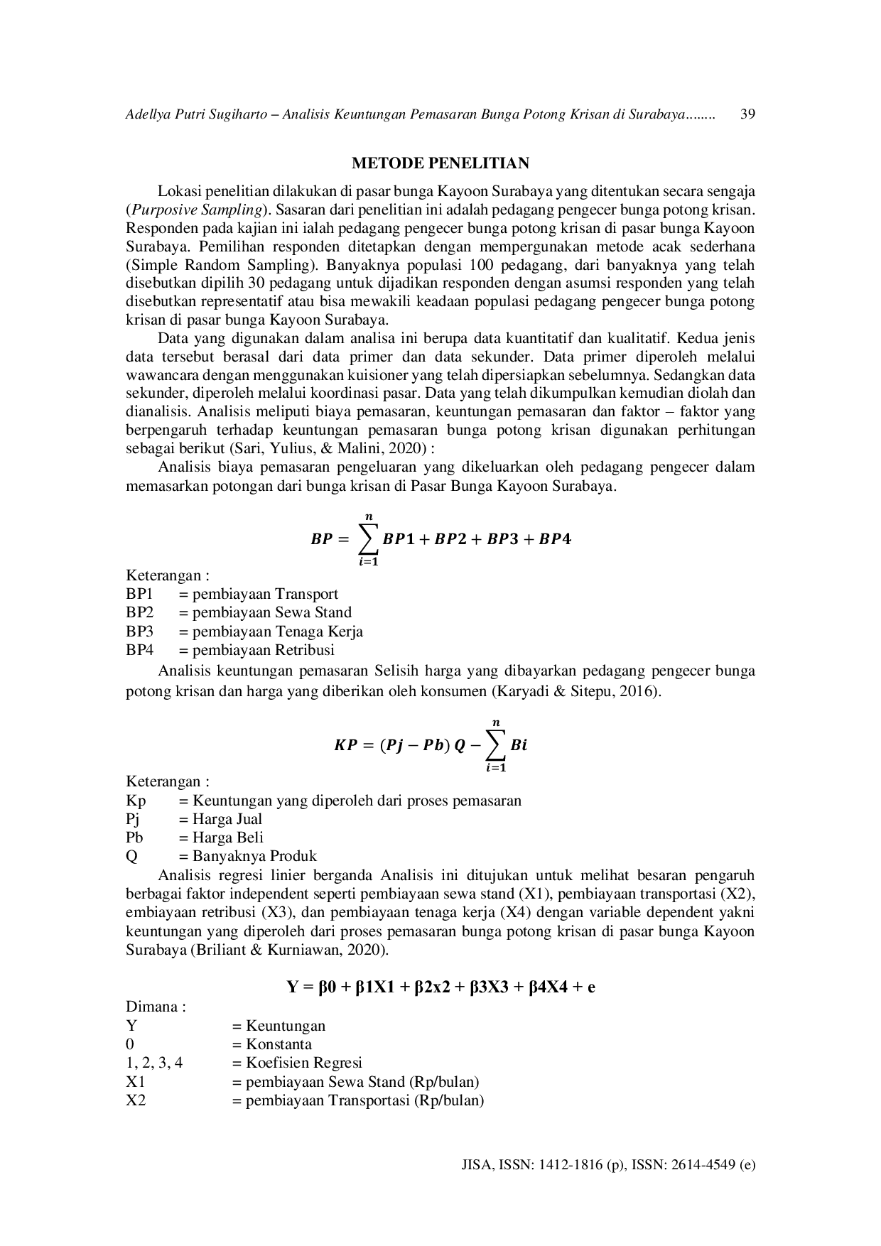 JURIS Analisis Keuntungan Pemasaran Bunga Potong Krisan di Surabaya