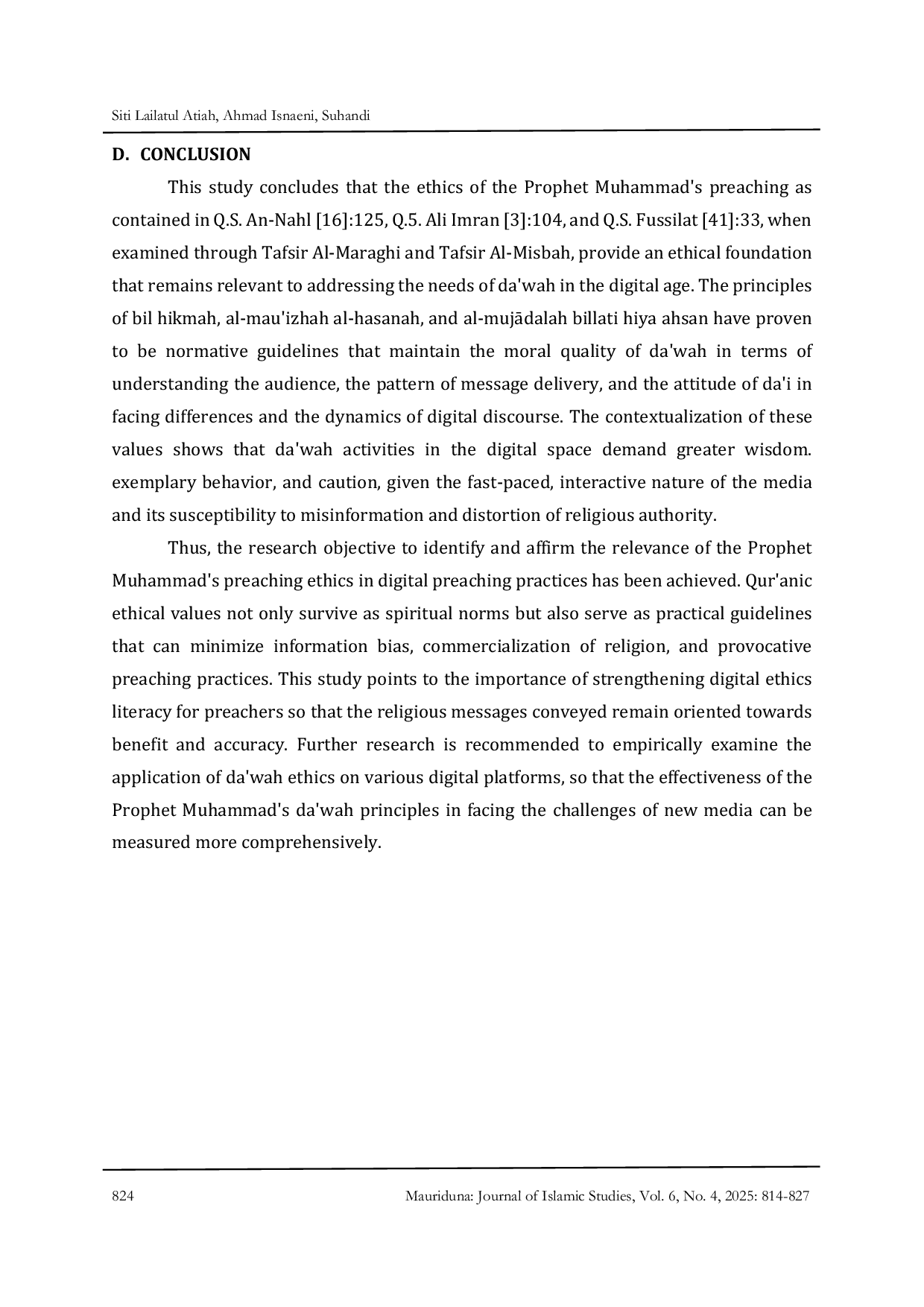 JURIS Contextualization of the Ethics of the Prophet Muhammad s Preaching from the Perspective of Qur ani Interpretation in the Digital Age