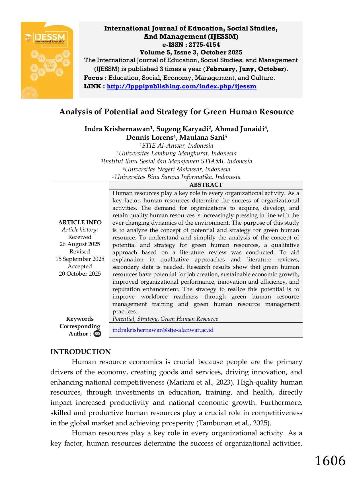 JURIS Analysis of Potential and Strategy for Green Human Resource