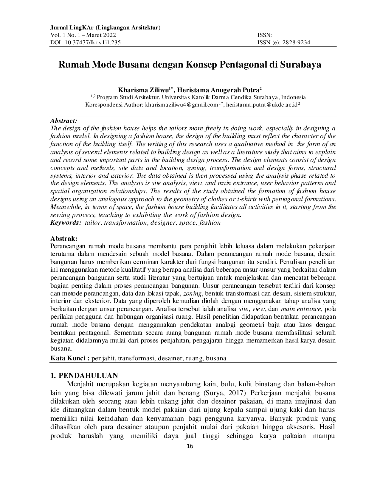 JURIS Rumah Mode Busana dengan Konsep Pentagonal di Surabaya