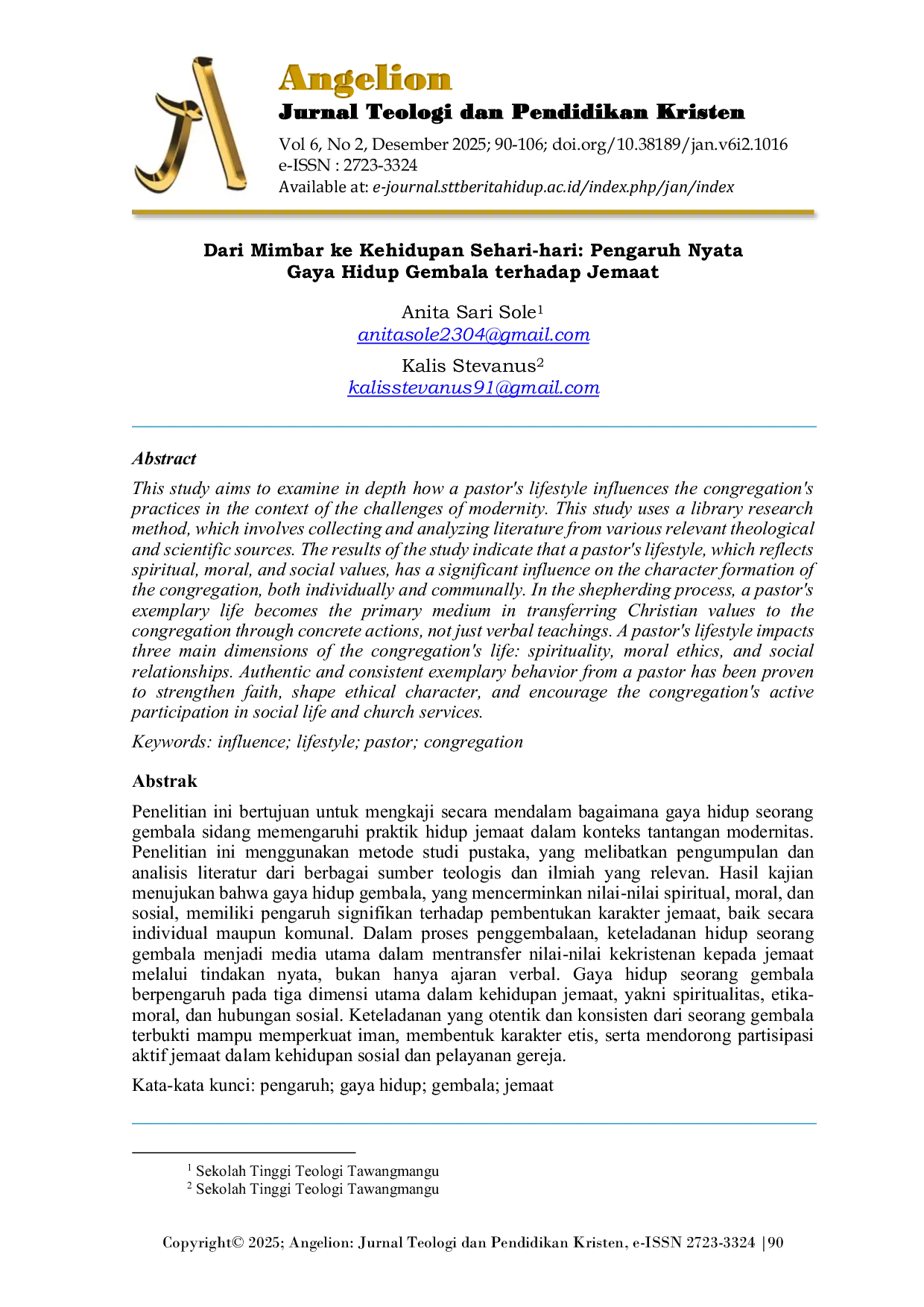JURIS Dari Mimbar ke Kehidupan Sehari hari Pengaruh Nyata Gaya Hidup Gembala terhadap Jemaat