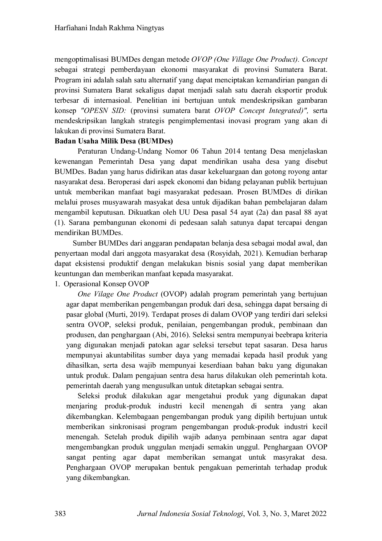 JURIS Penguatan Optimalisasi BUMDes dengan Metode OVOP One Village One Product Sebagai Penggerak Pengembangan Perekonomian Desa