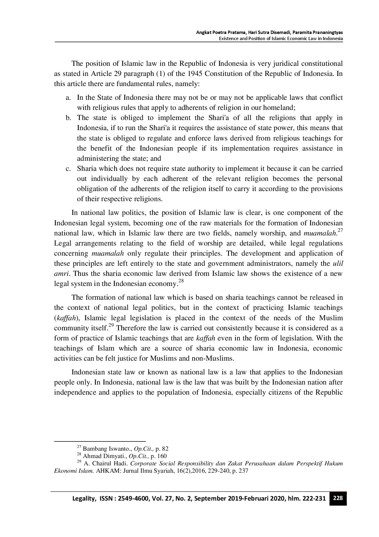 juris Existence and Position of Islamic Economic Laws in Indonesia