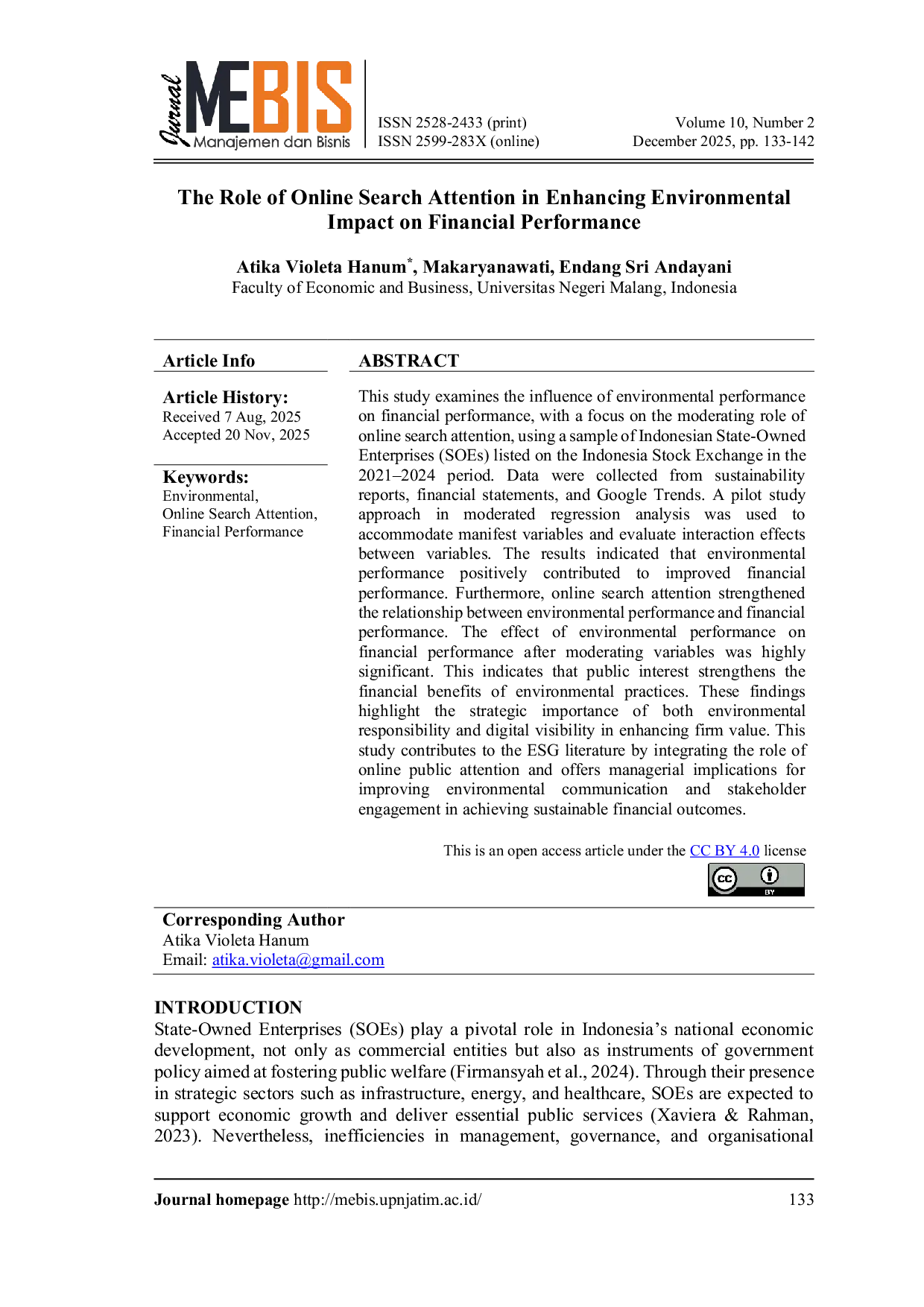 JURIS The Role of Online Search Attention in Enhancing Environmental Impact on Financial Performance