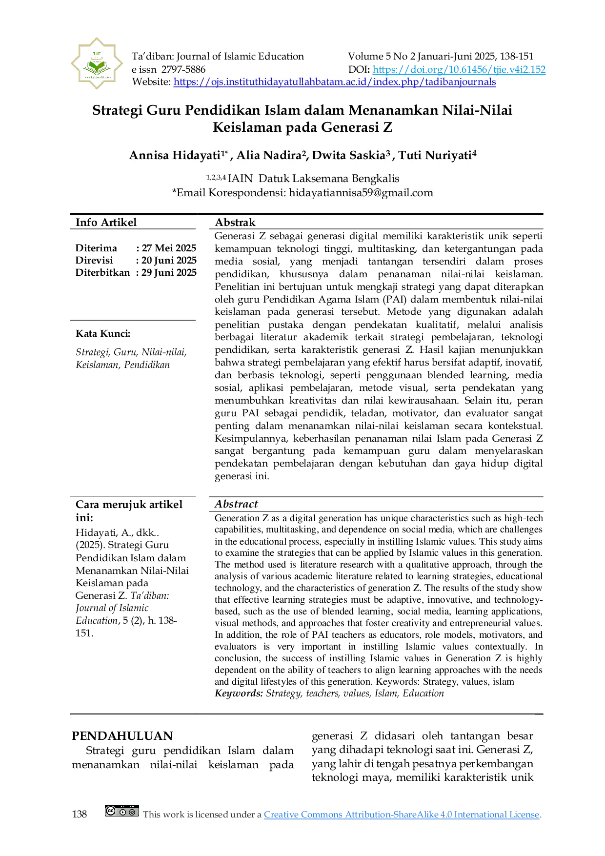 JURIS Strategi Guru Pendidikan Islam Dalam Menanamkan Nilai Nilai Keislaman Pada Generasi Z