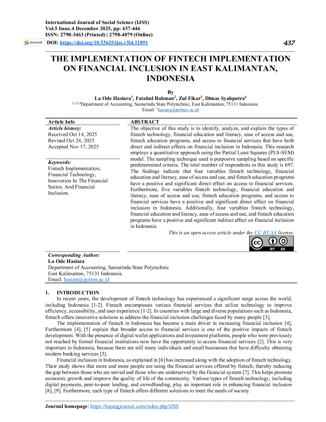 JURIS The Implementation of Fintech Implementation on Financial Inclusion in East Kalimantan Indonesia