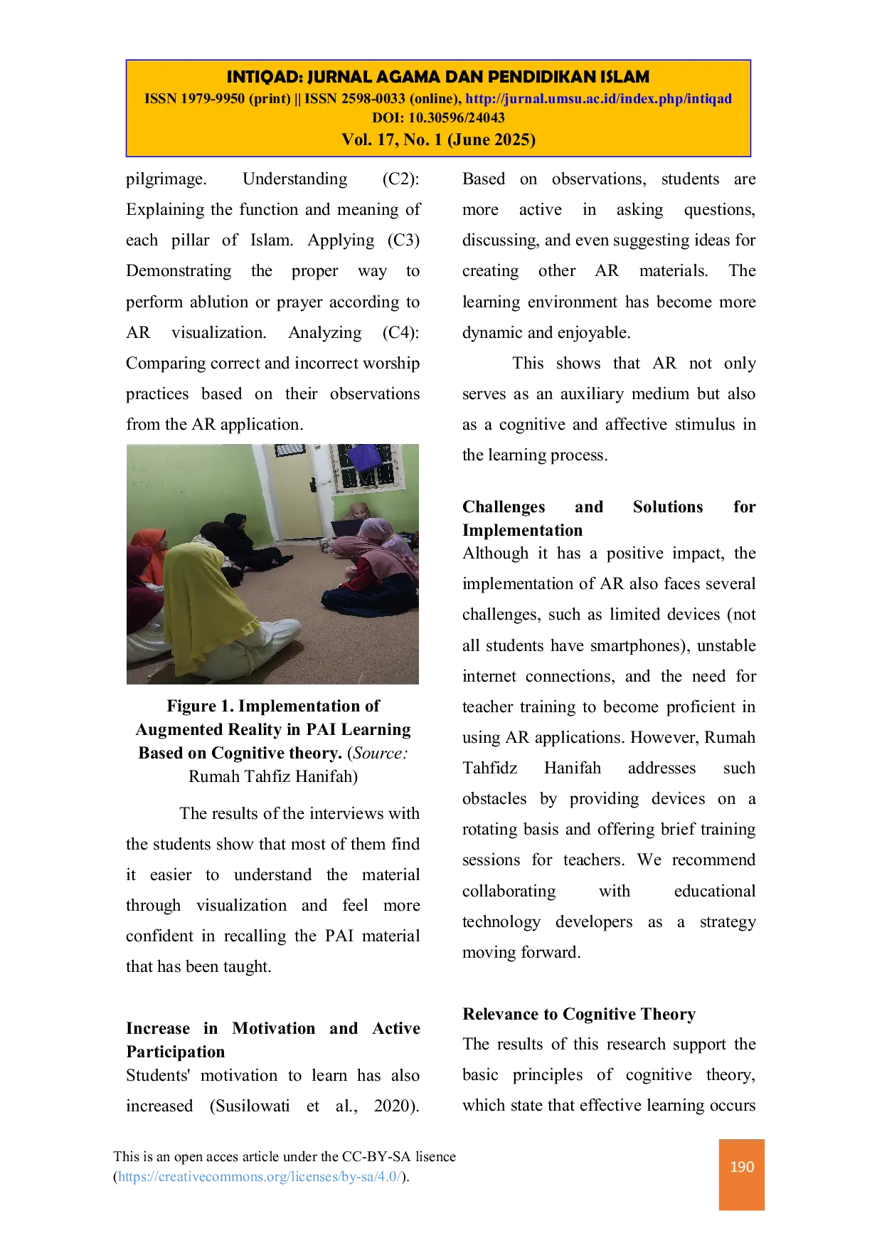 JURIS The Utilization of Augmented Reality in PAI Learning Based on Cognitive Theory