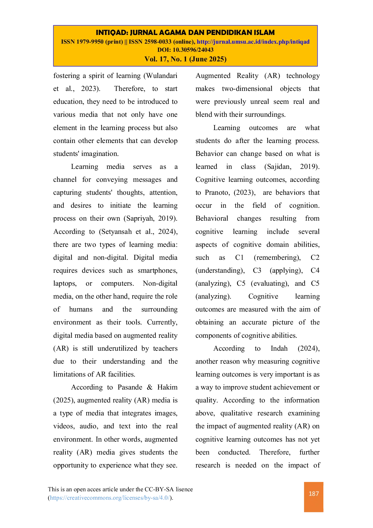 JURIS The Utilization of Augmented Reality in PAI Learning Based on Cognitive Theory