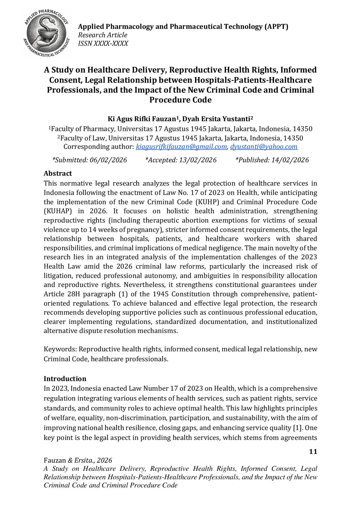 JURIS A Study on Healthcare Delivery Reproductive Health Rights Informed Consent Legal Relationship between Hospitals Patients Healthcare Professionals and the Impact of the New Criminal Code and Crimin
