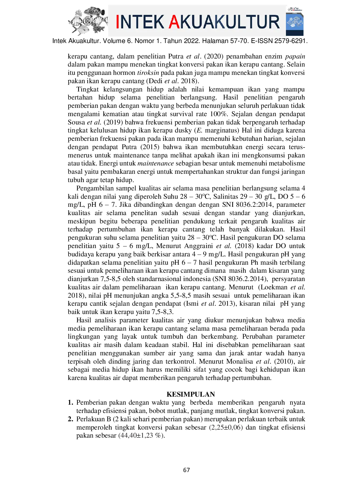 JURIS Pengaruh Waktu Pemberian Pakan terhadap Tingkat Efisiensi Dan Pertumbuhan Ikan Kerapu Cantang Epinephelus fuscoguttatus x Epinephelus lanceolatus