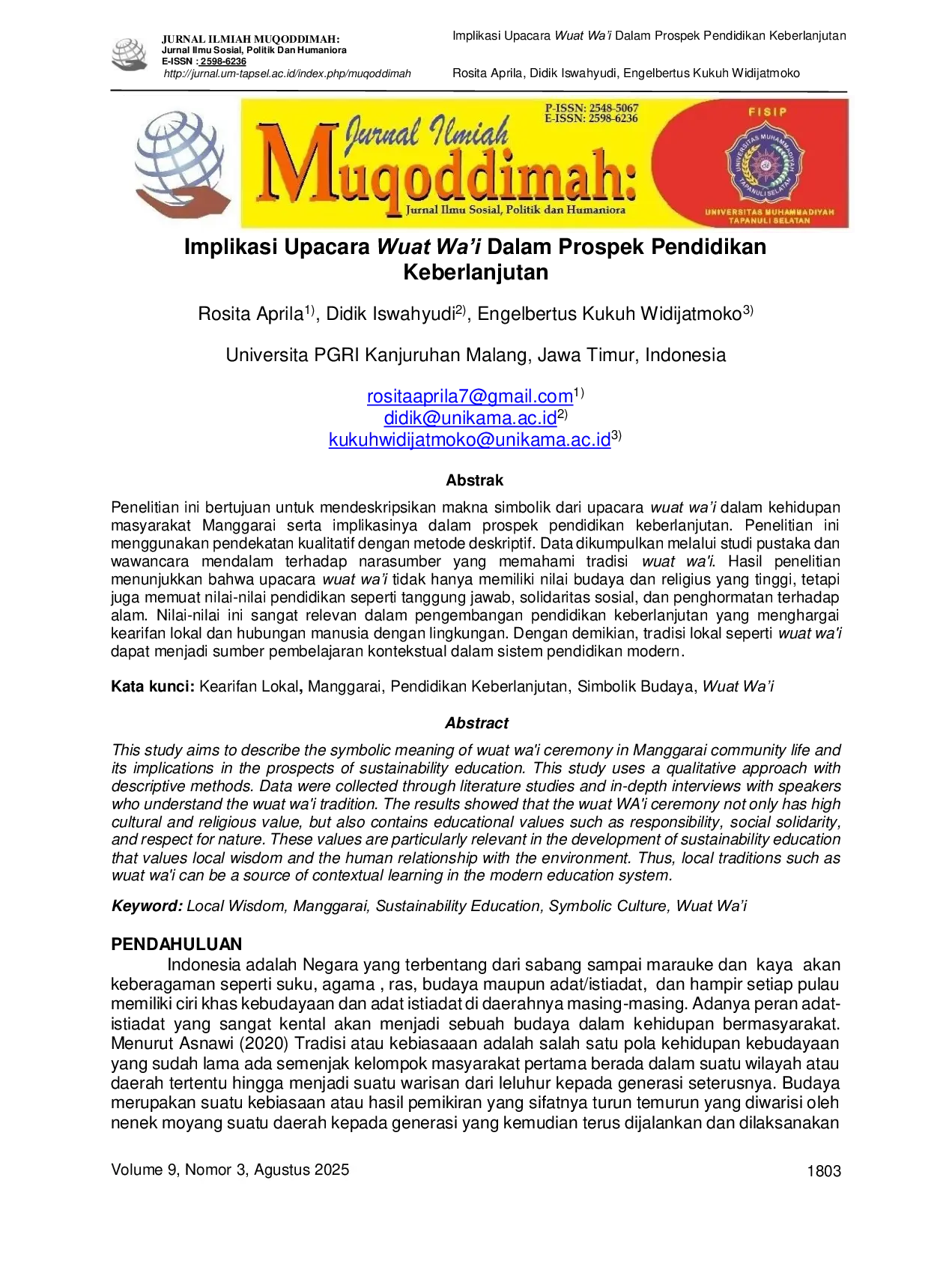 JURIS Implikasi Upacara Wuat Wa i Dalam Prospek Pendidikan Keberlanjutan