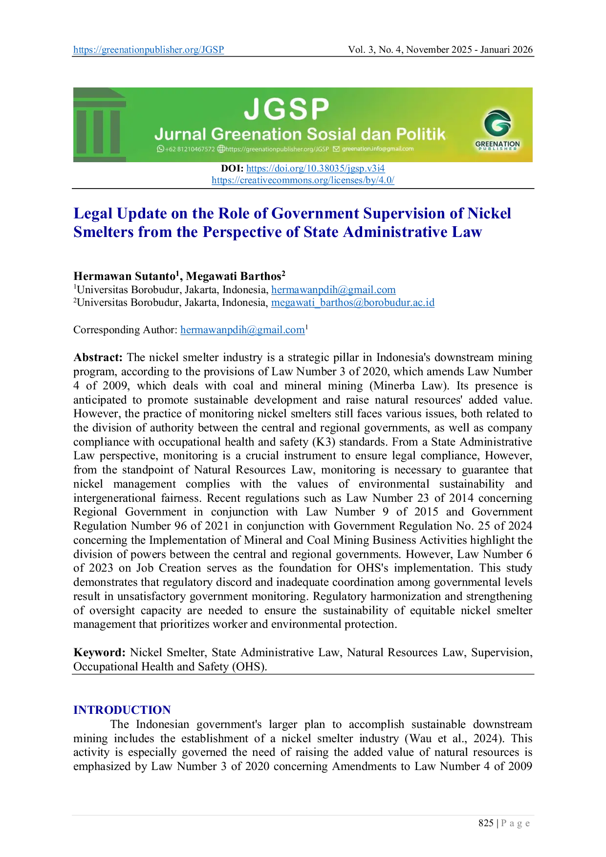 JURIS Legal Update on the Role of Government Supervision of Nickel Smelters from the Perspective of State Administrative Law