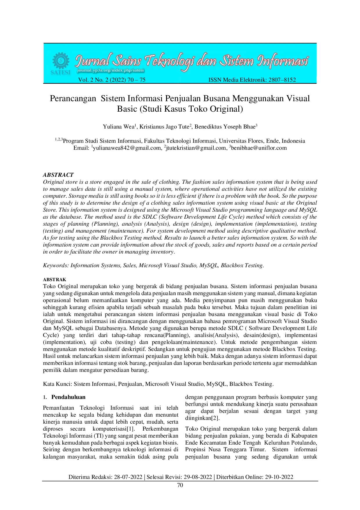 JURIS Perancangan Sistem Informasi Penjualan Busana Menggunakan Visual Basic Studi Kasus Toko Original