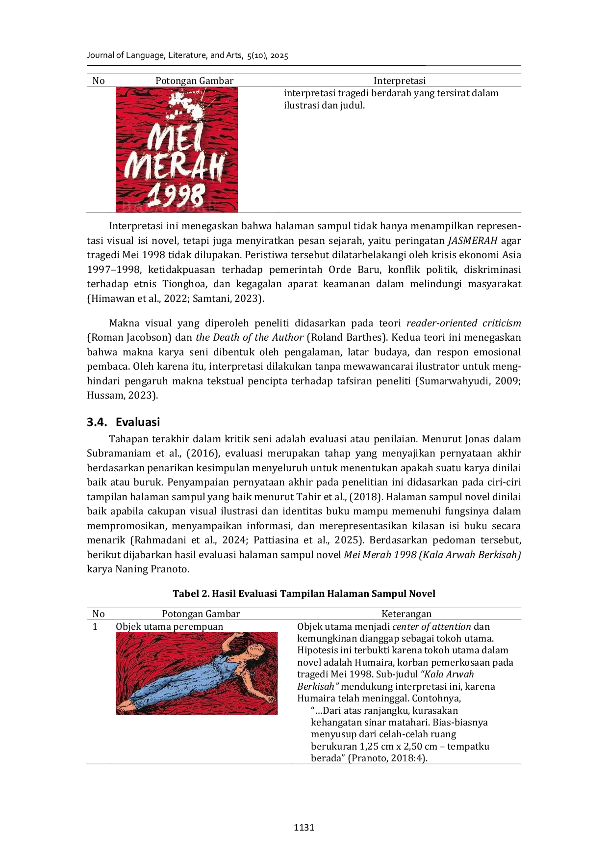 JURIS Makna Visual pada Sampul Novel Mei Merah 1998 Kala Arwah Berkisah Karya Naning Pranoto