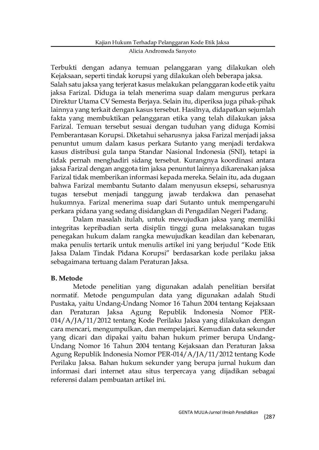 JURIS Kajian Hukum Terhadap Pelanggaran Kode Etik Jaksa Dalam Tindak Pidana Korupsi