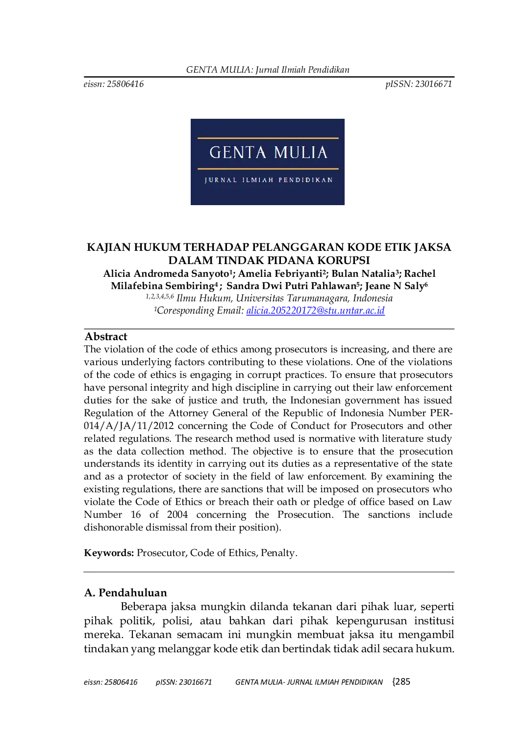 JURIS Kajian Hukum Terhadap Pelanggaran Kode Etik Jaksa Dalam Tindak Pidana Korupsi