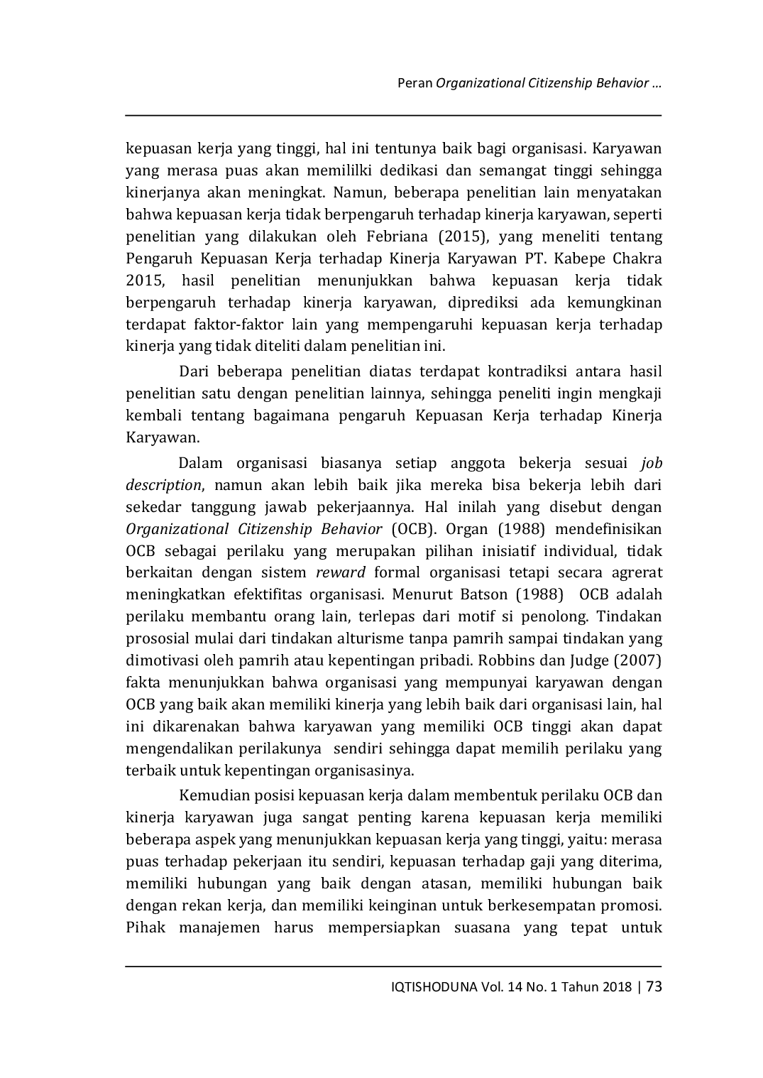 JURIS Peran Organizational Citizenship Behavior Sebagai Pemediator Pengaruh Kepuasan Kerja Terhadap Kinerja Perawat