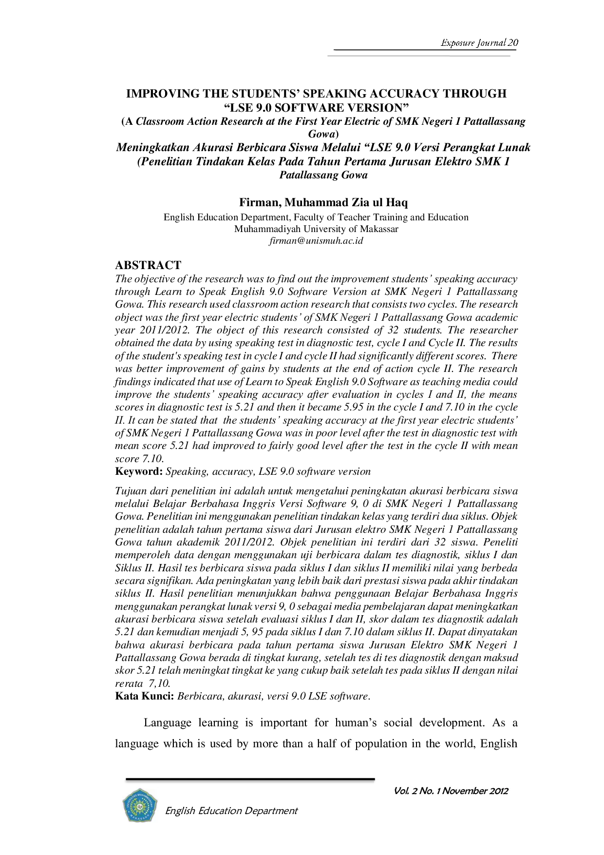 JURIS Improving the Students Speaking Accuracy Through LSE 9 0 Software Version
