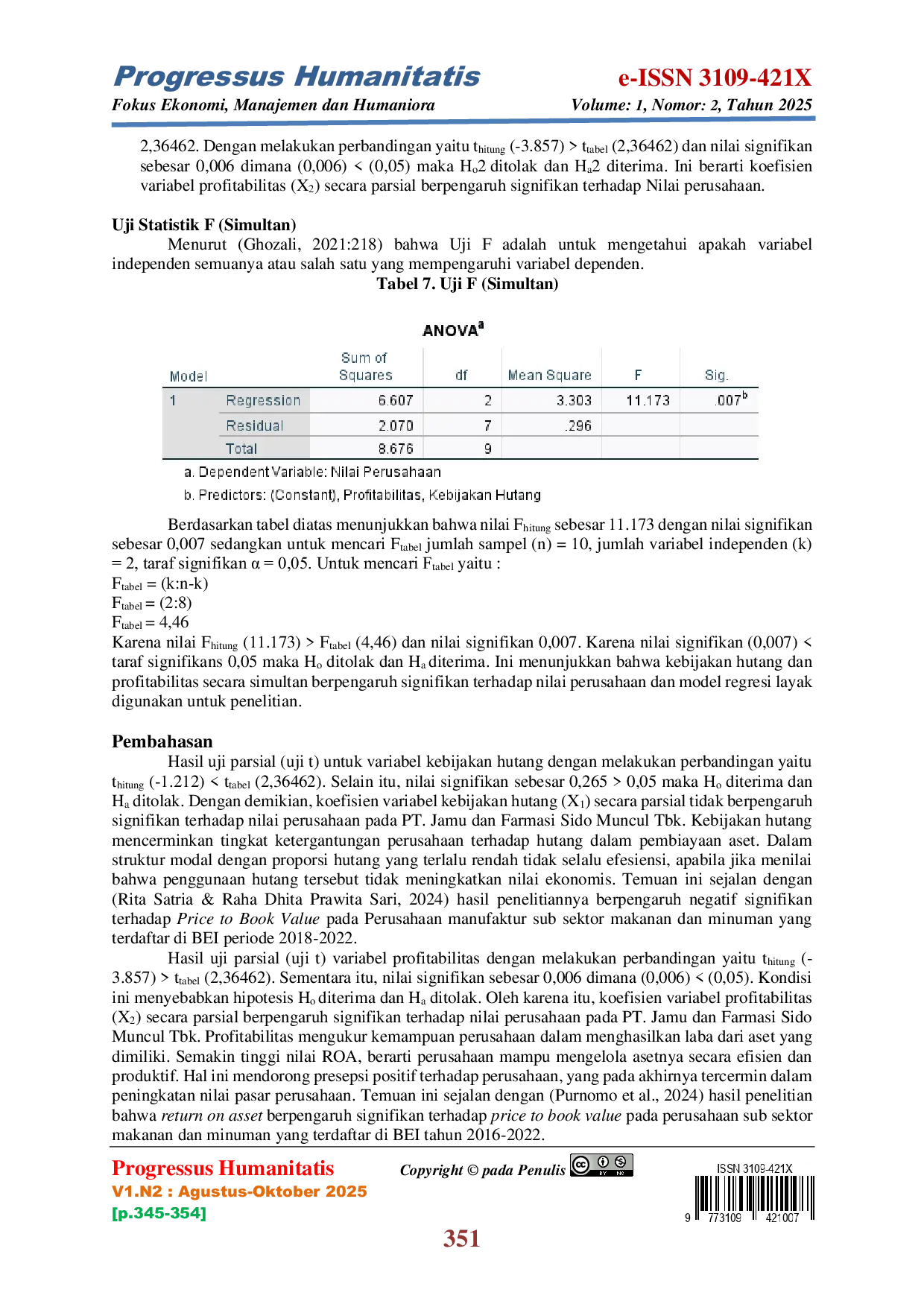 JURIS Pengaruh Kebijakan Hutang dan Profitabilitas Terhadap Nilai Perusahaan Pada PT Jamu dan Farmasi Sido Muncul Tbk Periode 2015 2024