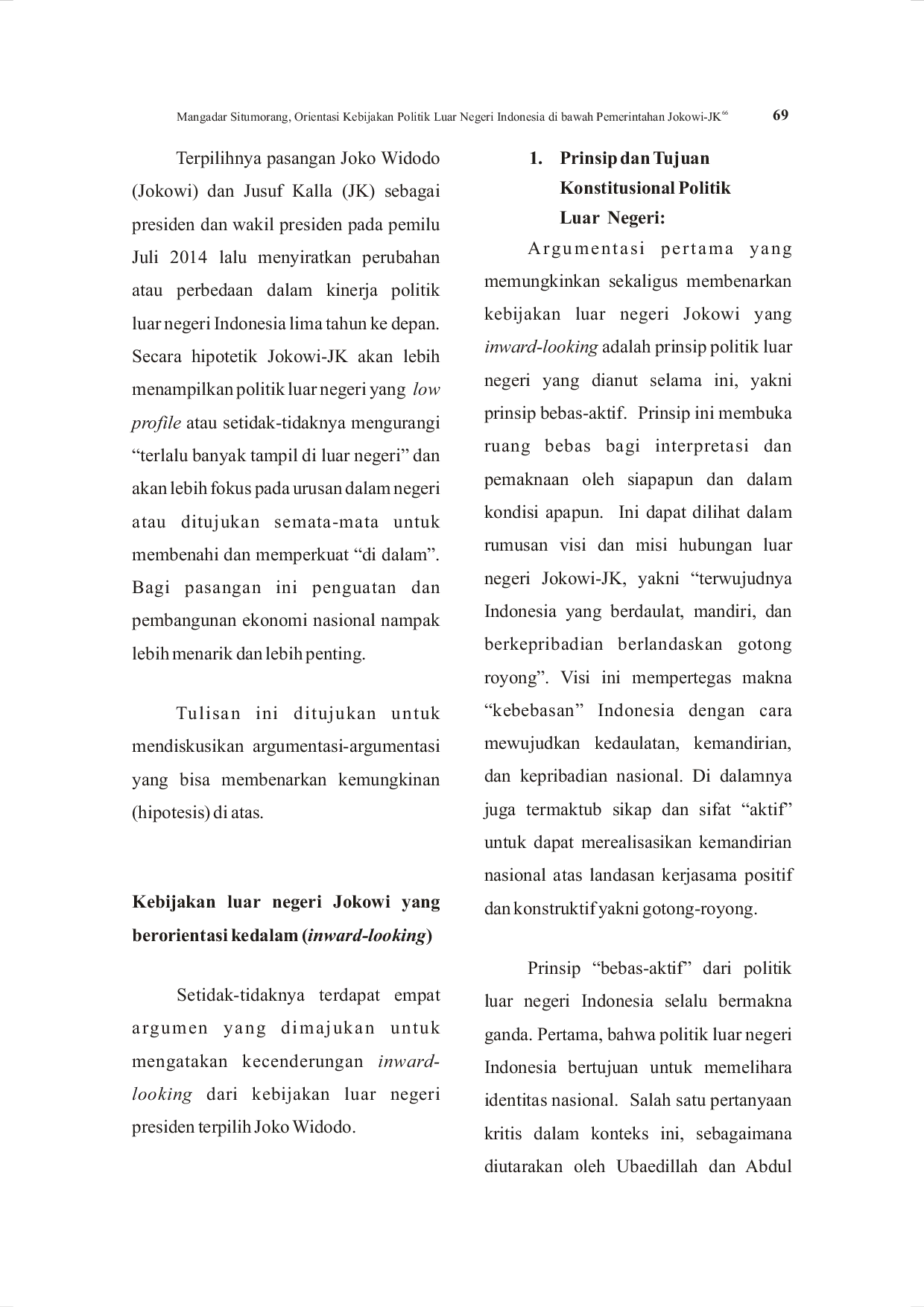 juris Orientasi Kebijakan Politik Luar Negeri Indonesia di bawah Pemerintahan Jokowi JK