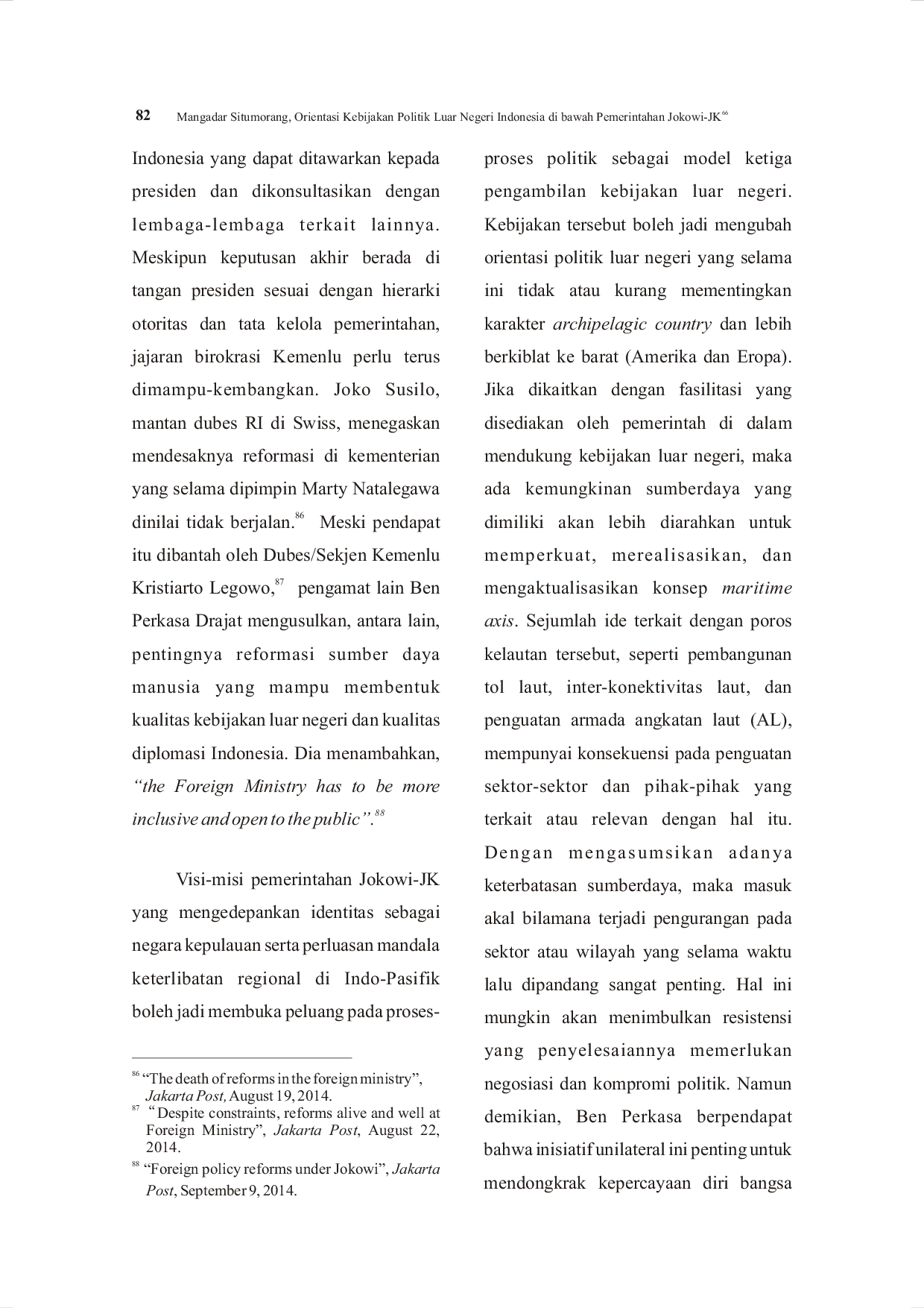 juris Orientasi Kebijakan Politik Luar Negeri Indonesia di bawah Pemerintahan Jokowi JK