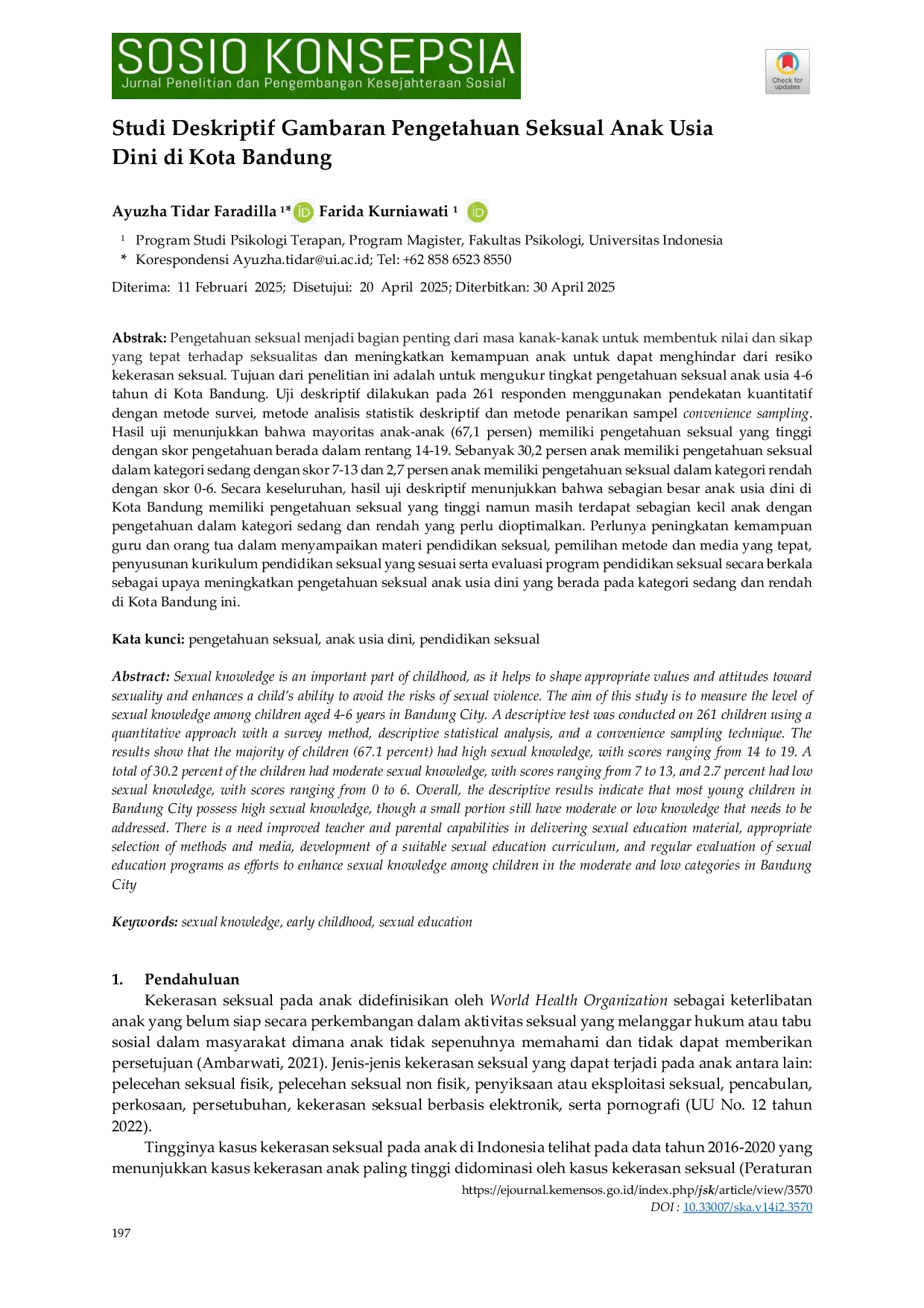 JURIS Studi Deskriptif Gambaran Pengetahuan Seksual Anak Usia Dini di Kota Bandung