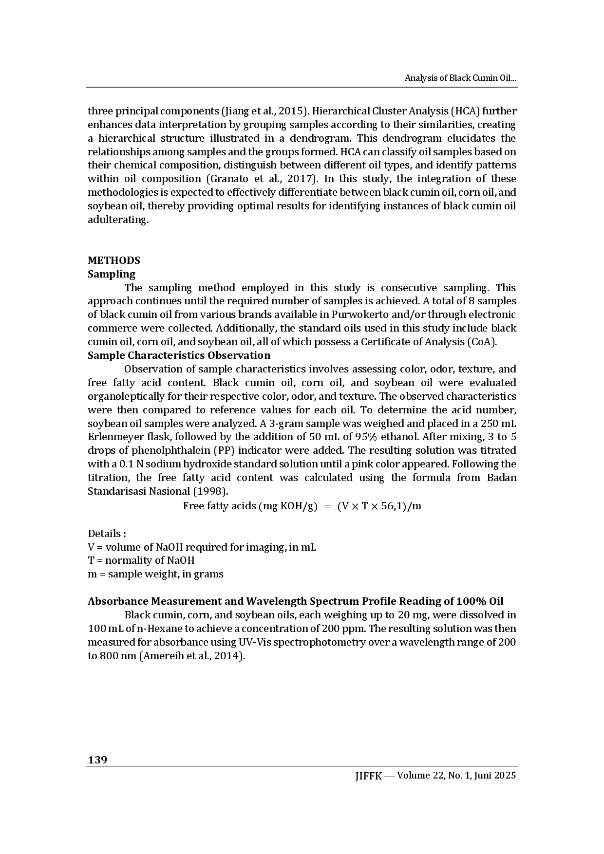 juris Analysis of Black Cumin Oil Adulteration Using a Combination of UV Vis Spectrophotometry and Chemometric Methods