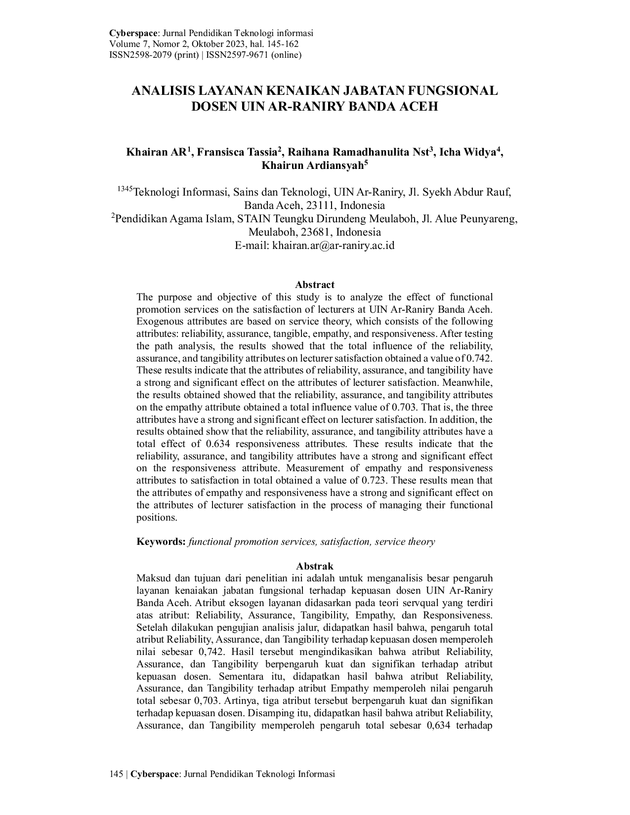 JURIS Analisis Layanan Kenaikan Jabatan Fungsional Dosen UIN Ar Raniry Banda Aceh