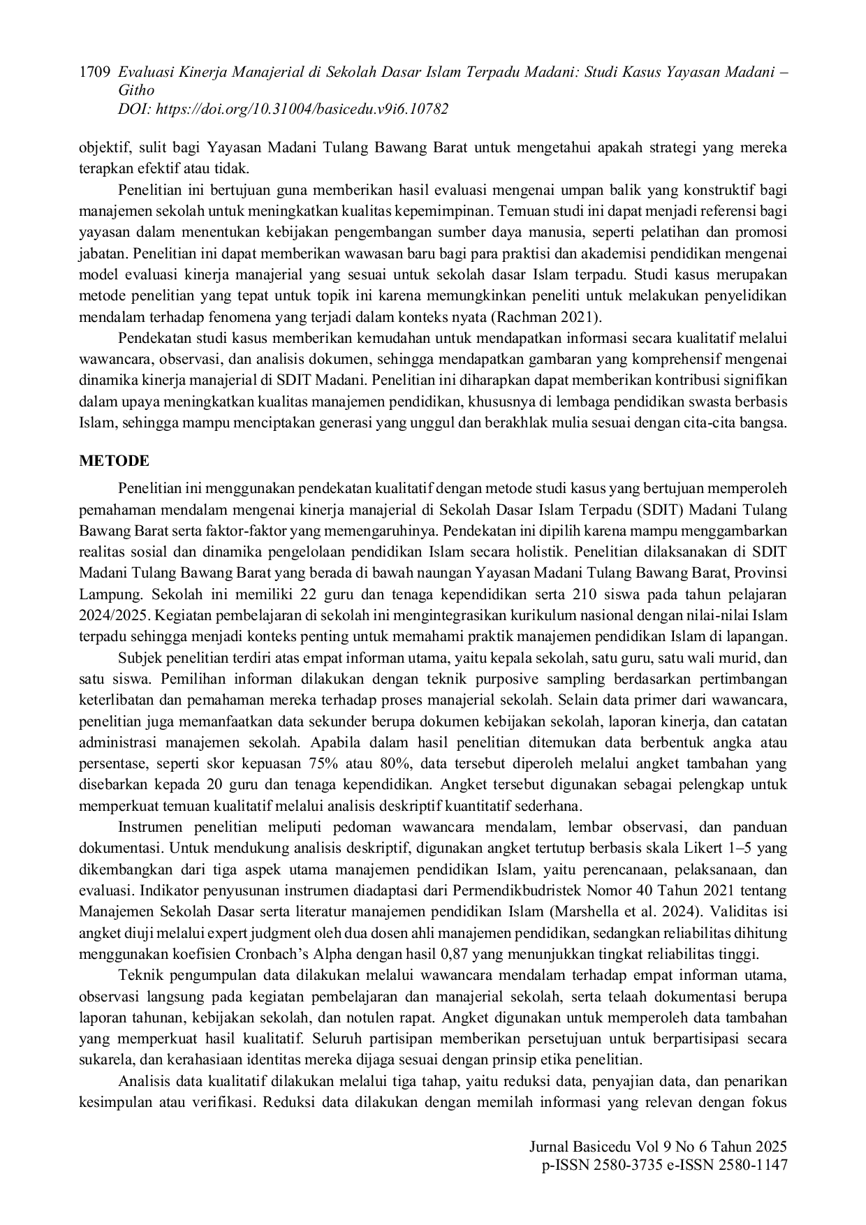 JURIS Evaluasi Kinerja Manajerial di Sekolah Dasar Islam Terpadu Madani Studi Kasus Yayasan Madani