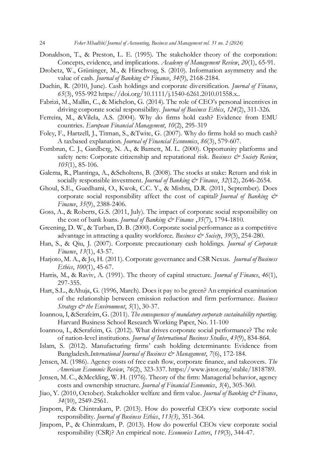 JURIS Do CSR Activities Influence Cash Holding Policy in European Countries
