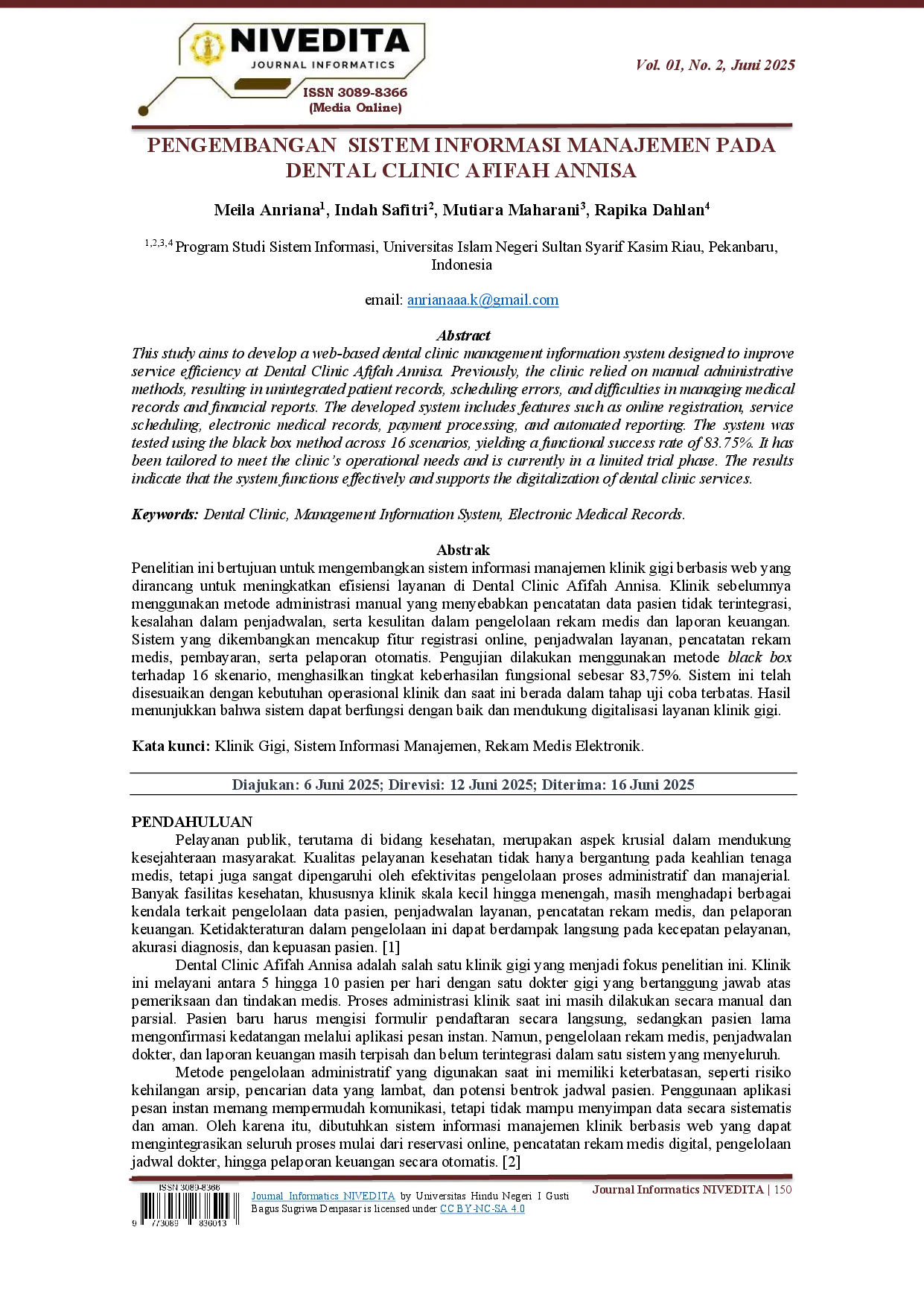 juris Pengembangan Sistem Informasi Manajemen pada Dental Clinic Afifah Annisa