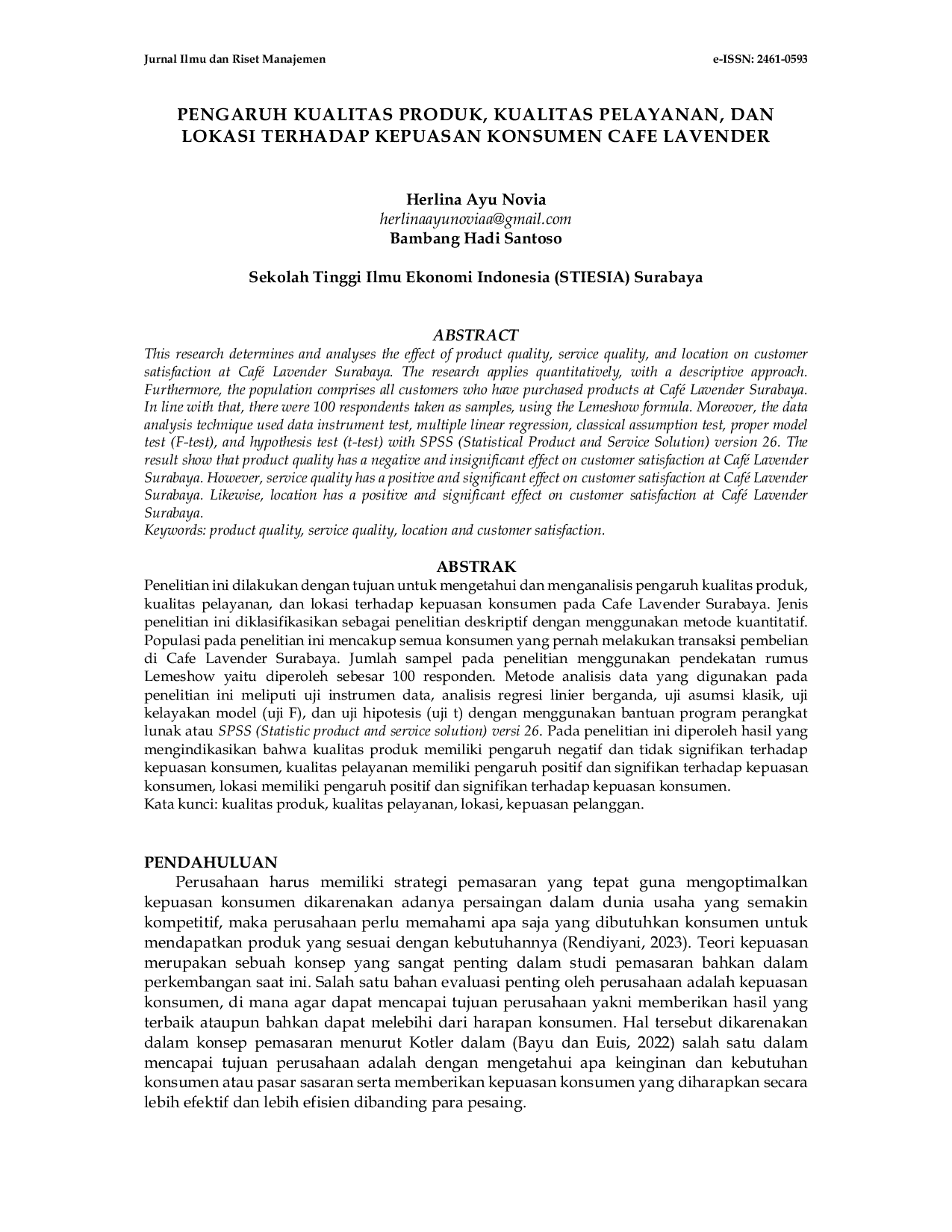 JURIS Pengaruh Kualitas Produk Kualitas Pelayanan dan Lokasi Terhadap Kepuasan Konsumen Cafe Lavender