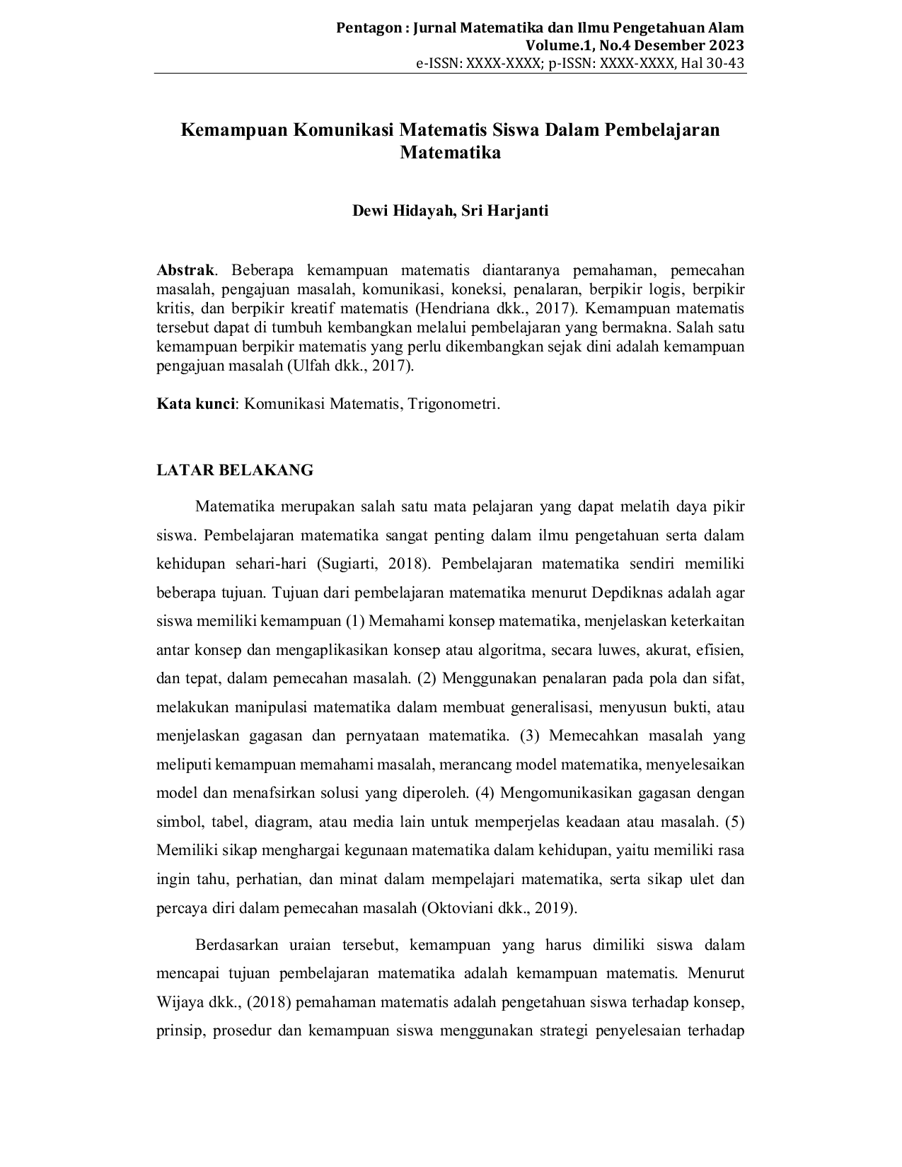 JURIS Kemampuan Komunikasi Matematis Siswa Dalam Pembelajaran Matematika