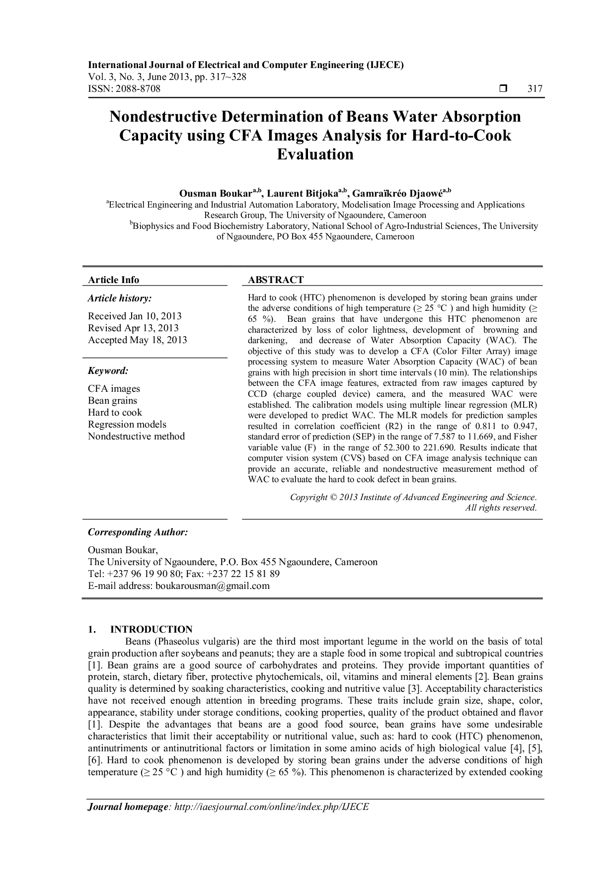 JURIS Nondestructive Determination Of Beans Water Absorption Capacity Using CFA Images Analysis For Hard To Cook Evaluation