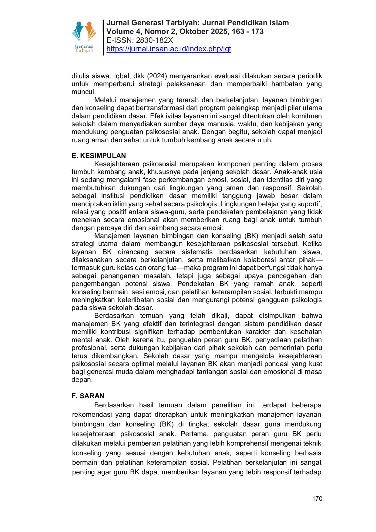 JURIS Manajemen Bimbingan dan Konseling Efektif untuk Kesejahteraan Psikososial Anak di Sekolah Dasar