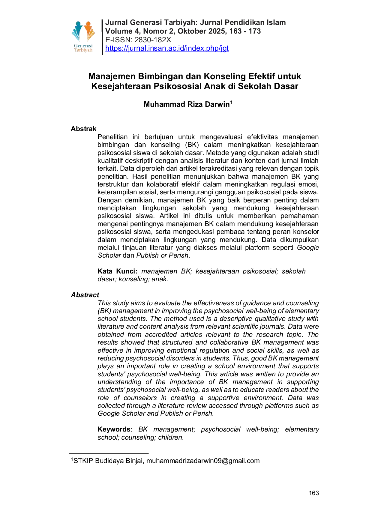 JURIS Manajemen Bimbingan dan Konseling Efektif untuk Kesejahteraan Psikososial Anak di Sekolah Dasar