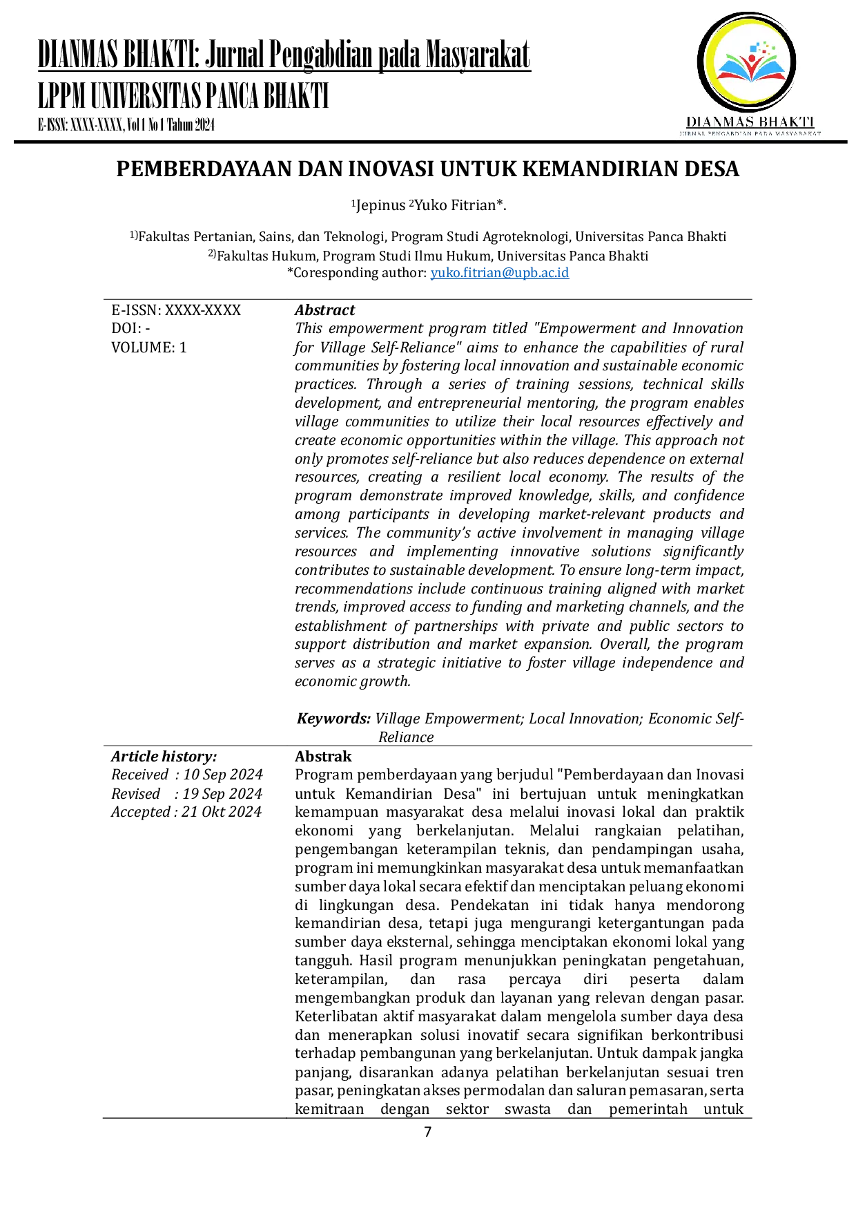 JURIS Pemberdayaan Dan Inovasi Untuk Kemandirian Desa