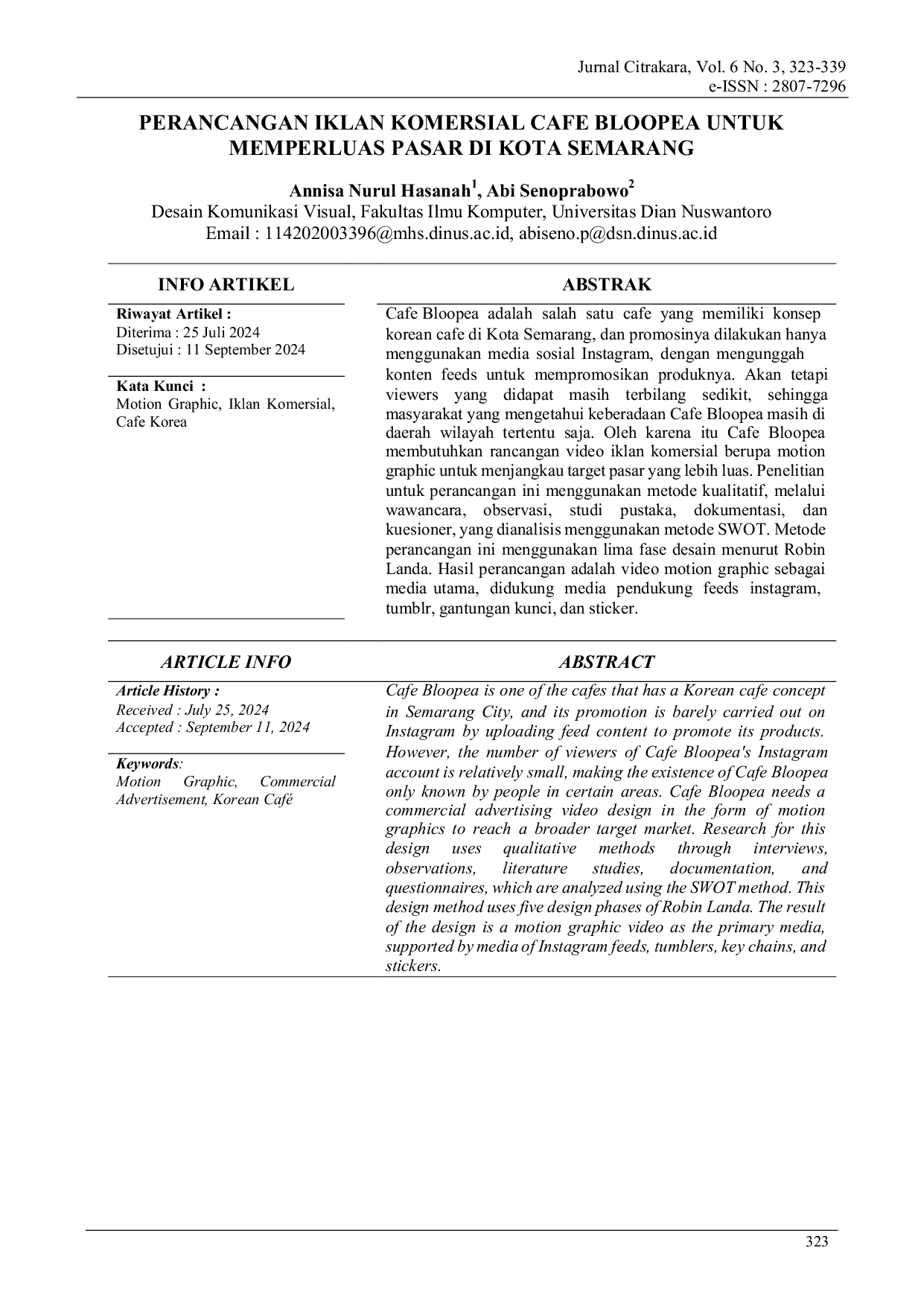 JURIS Perancangan Iklan Komersial Cafe Bloopea untuk Memperluas Pasar di Kota Semarang