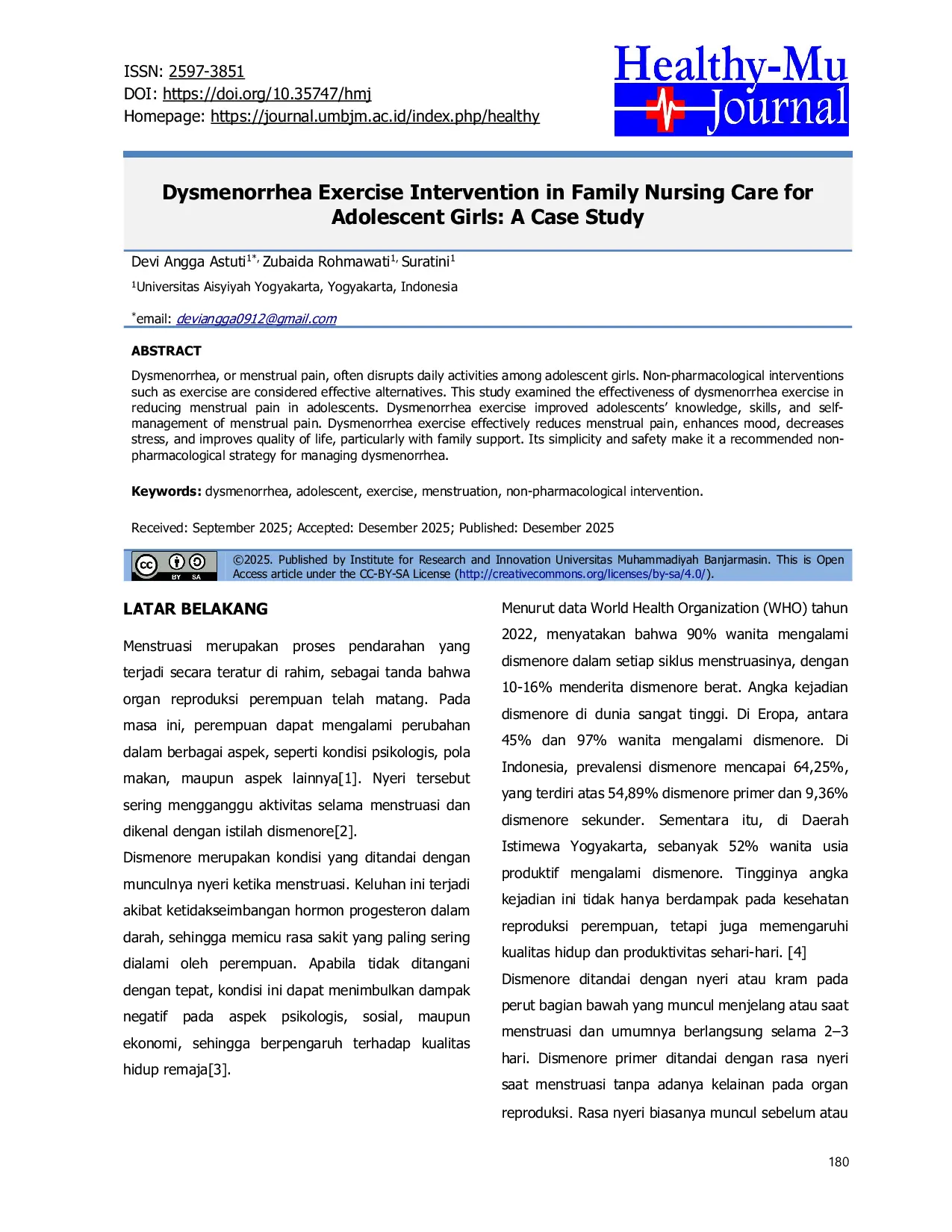 JURIS Dysmenorrhea Exercise Intervention in Family Nursing Care for Adolescent Girls A Case Study
