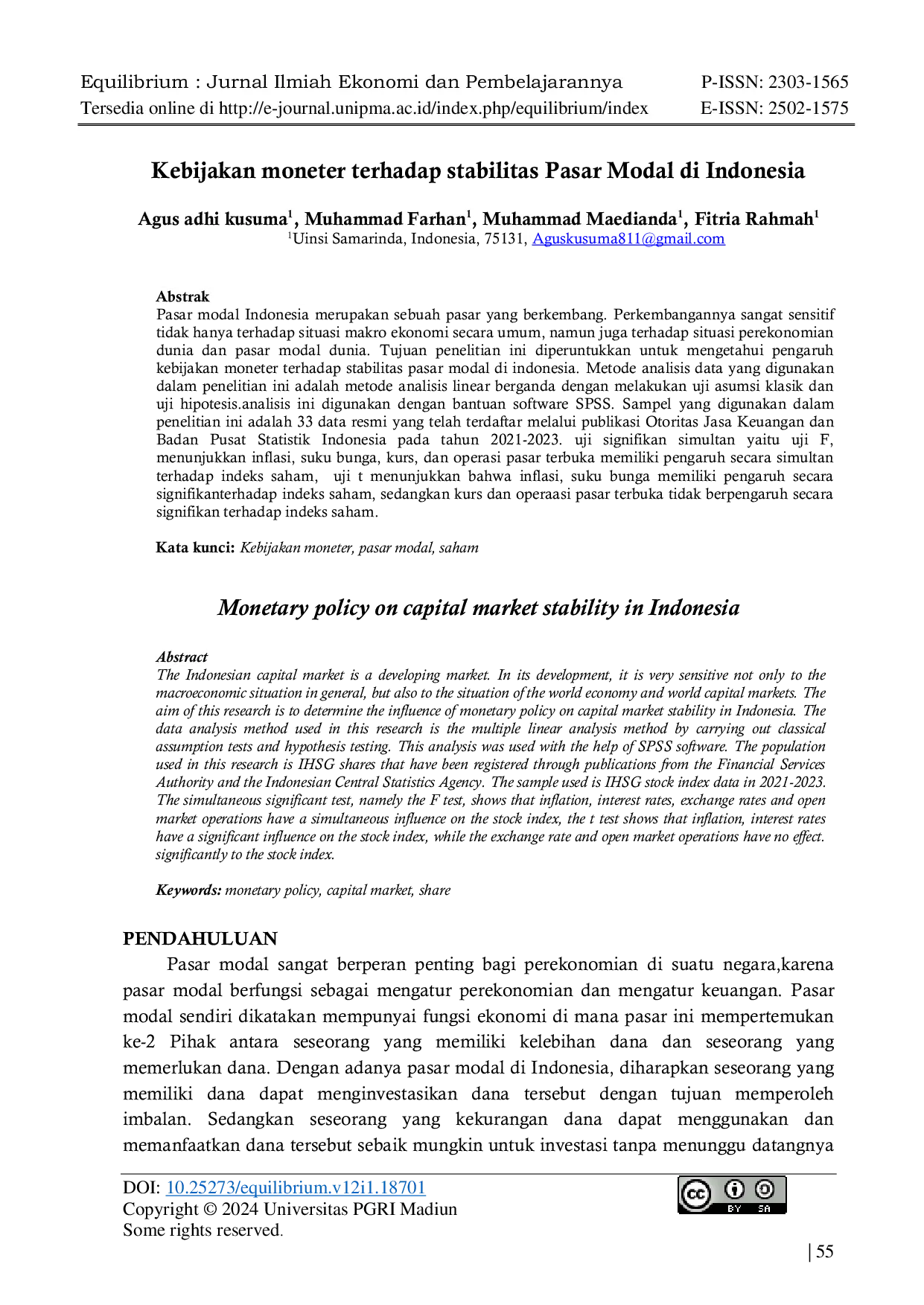 JURIS Kebijakan moneter terhadap stabilitas pasar modal di Indonesia