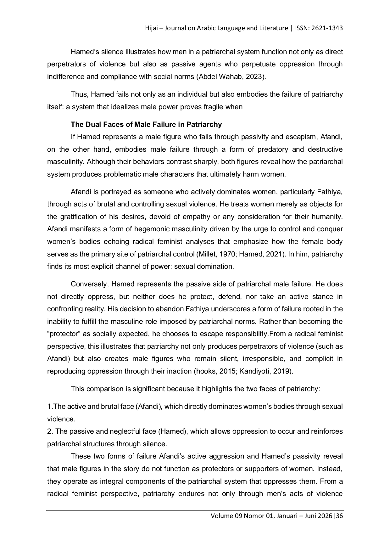 JURIS PATRIARCHAL REPRESENTATION OF FATHIYA IN YUSUF IDRIS S SHORT STORY AN NADAHAH A RADICAL FEMINIST LITERARY ANALYSIS Analisis Feminisme Radikal