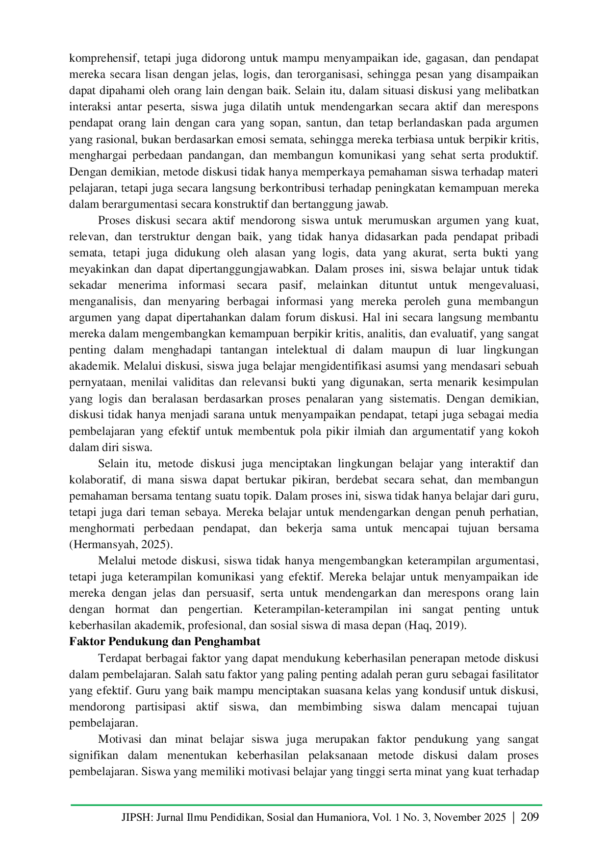 JURIS Membangun Keterampilan Berargumentasi Siswa Melalui Metode Diskusi Pada Mata Pelajaran Aqidah Akhlak di MA Muhammadiyah 01 Jember