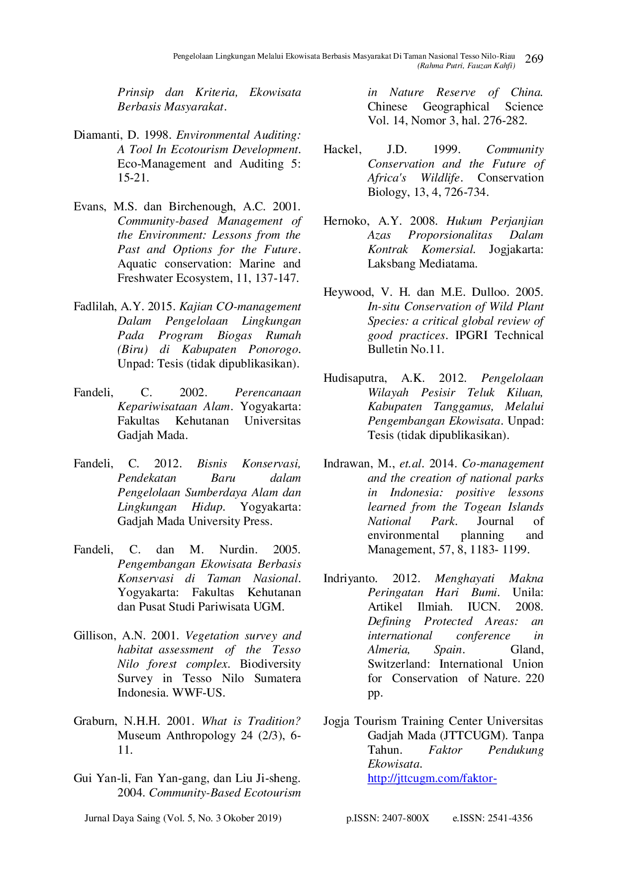 juris Pengelolaan Lingkungan Melalui Ekowisata Berbasis Masyarakat Di Taman Nasional Tesso Nilo Riau